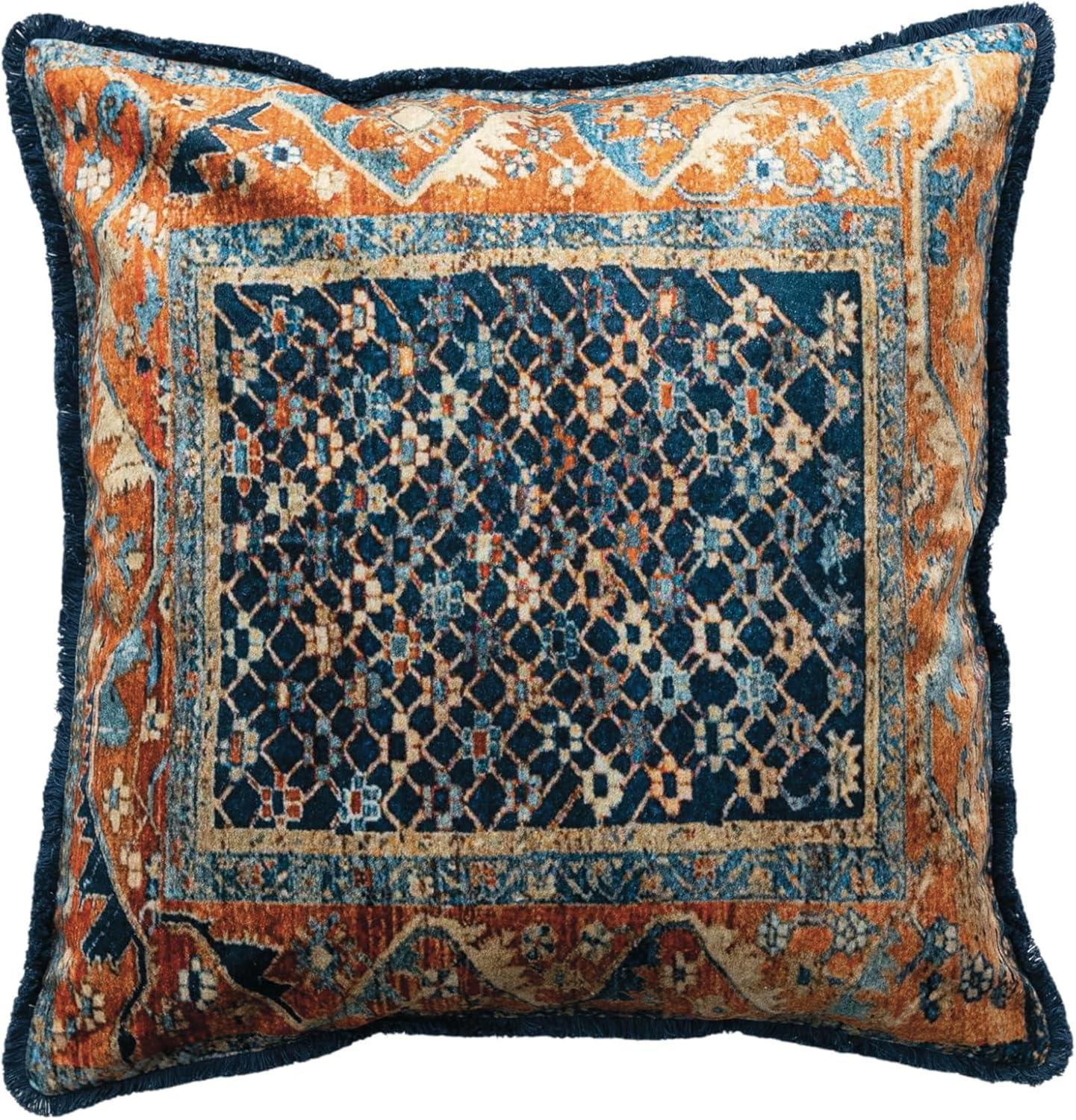 Bohemian Multicolor Velvet and Cotton Square Throw Pillow