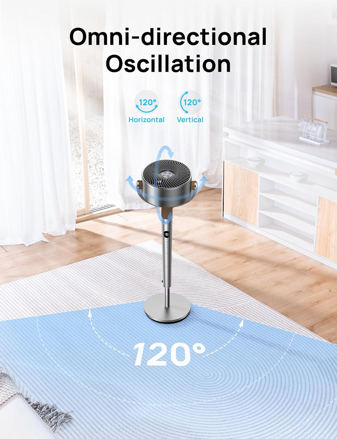 Silver Adjustable Height Remote Controlled Oscillating Floor Fan