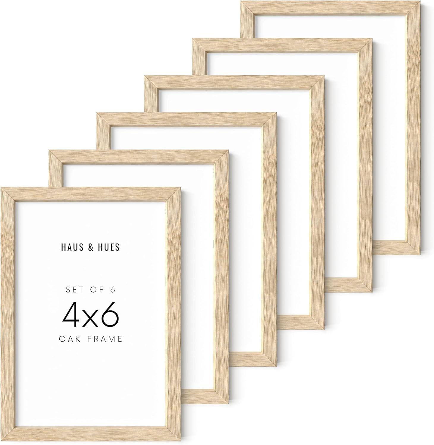 Beige Solid Oak 4x6 Picture Frame Set of 6