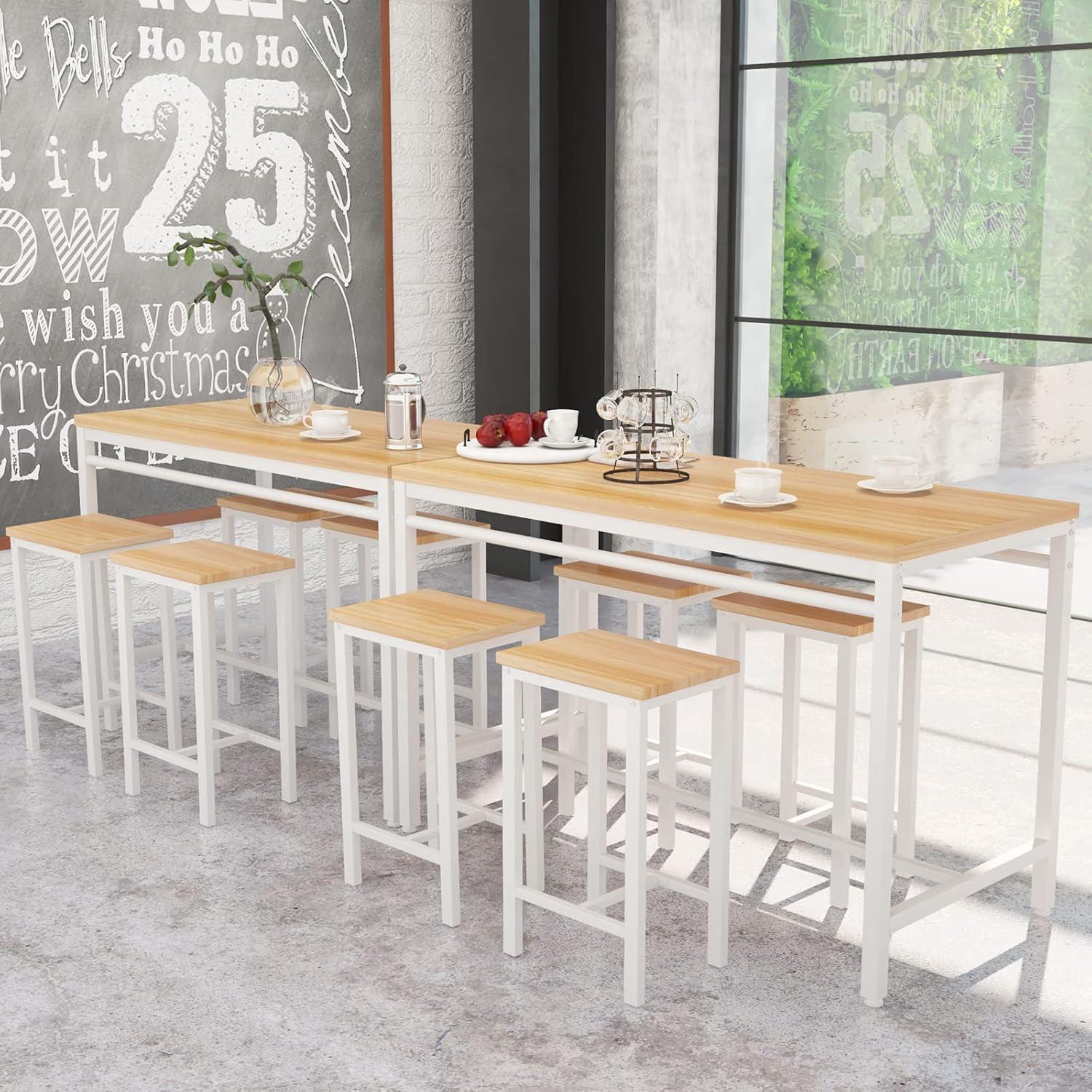 Counter Height Bar Table Set, 5 Piece Dining Table Set, Modern Pub Table with 4 Stools, Home Dining Table and Stools Set, 4-Person Kitchen Breakfast Table Set, Rustic Brown, D8995