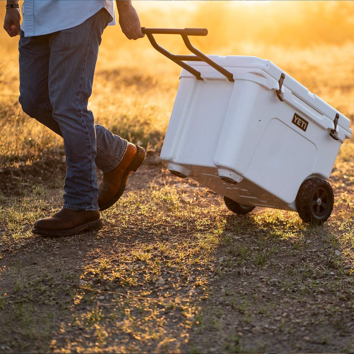 White Rotomolded Wheeled Cooler with Aluminum Handle