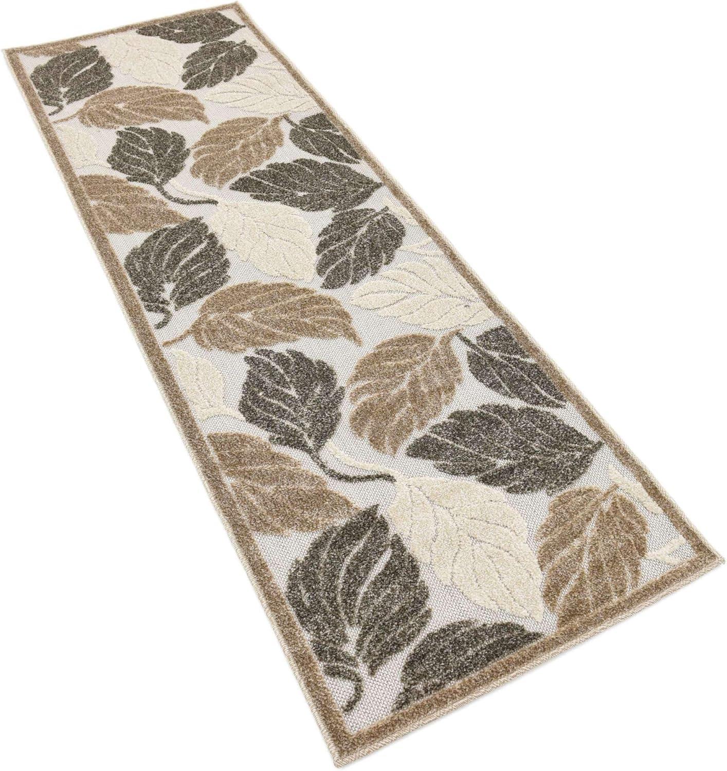 Unique Loom Outdoor Botanical Collection Area Rug - Augusta (2' x 6' Runner Beige/Ivory)