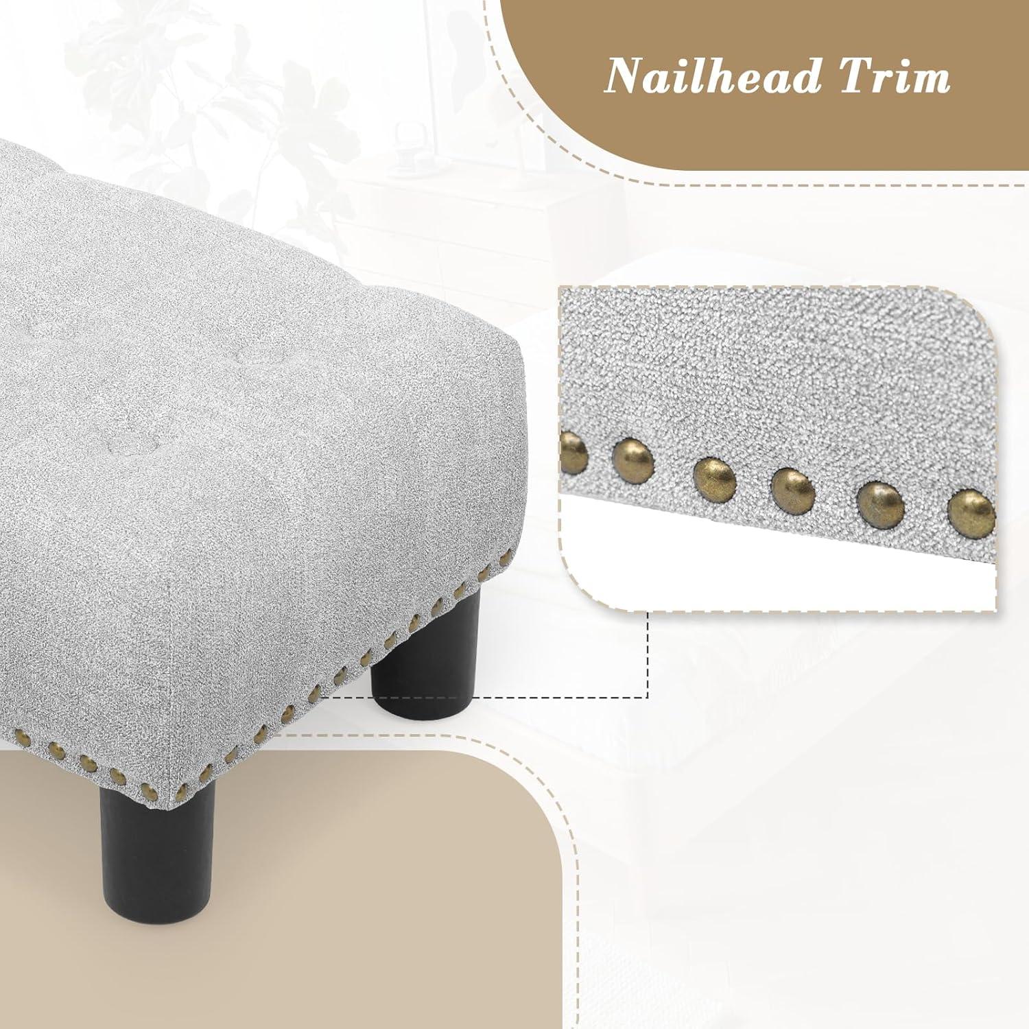Athena Collection Small Ottoman Foot Rest with Legs, Linen Fabric Ottoman Foot Stool with Soft Padded seat, Square Footstool FootRest for Living Room, Bedroom, Office, Grey
