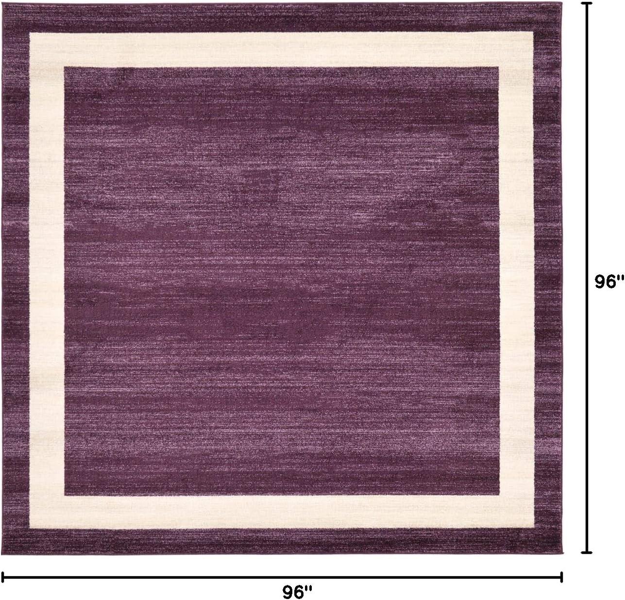 Violet and Ivory Square Tufted Synthetic Area Rug