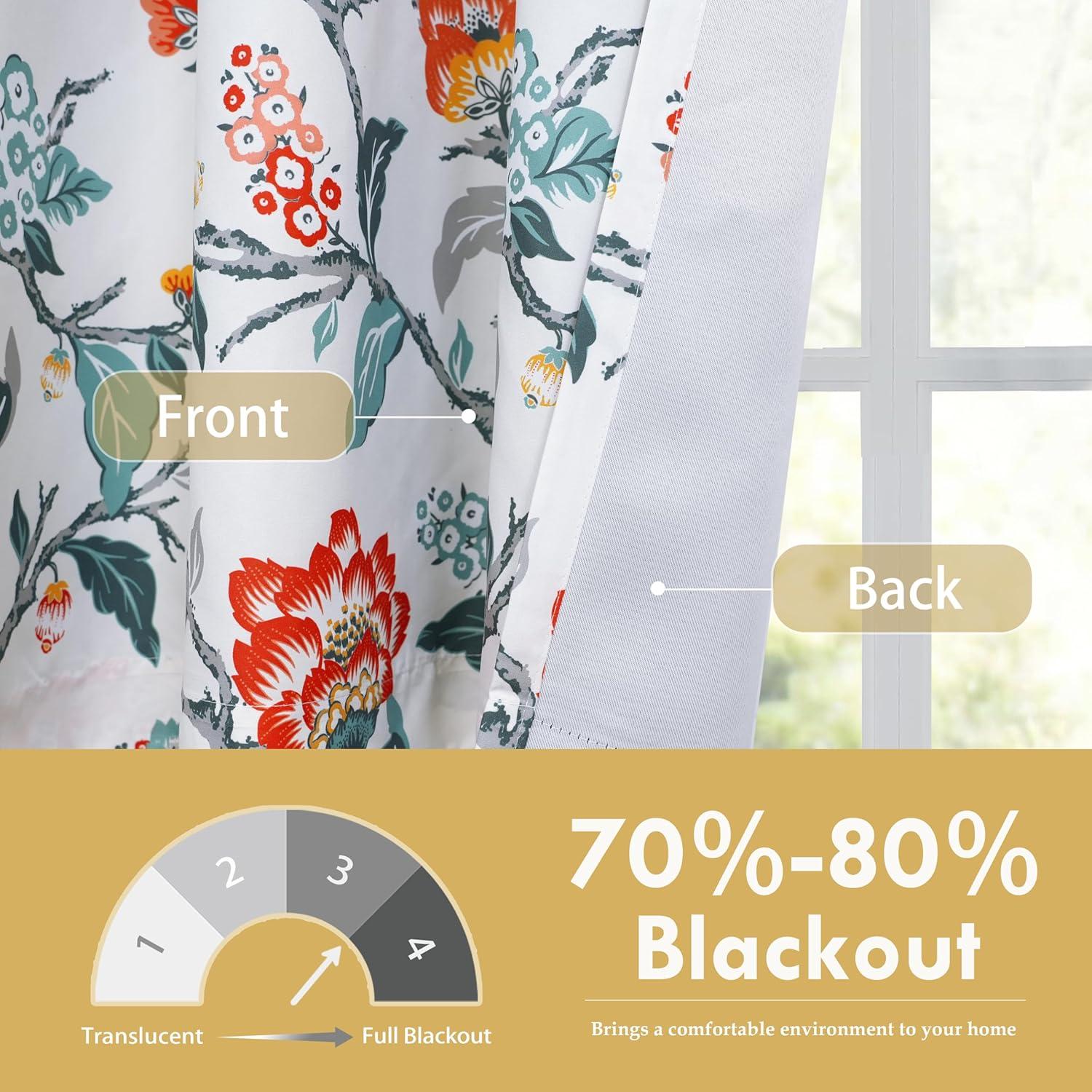 DriftAway Ada Floral Lined Thermal Insulated Room Darkening Blackout Grommet Window Curtains, 2 Panels, 52" x 72", Ivory Orange Teal