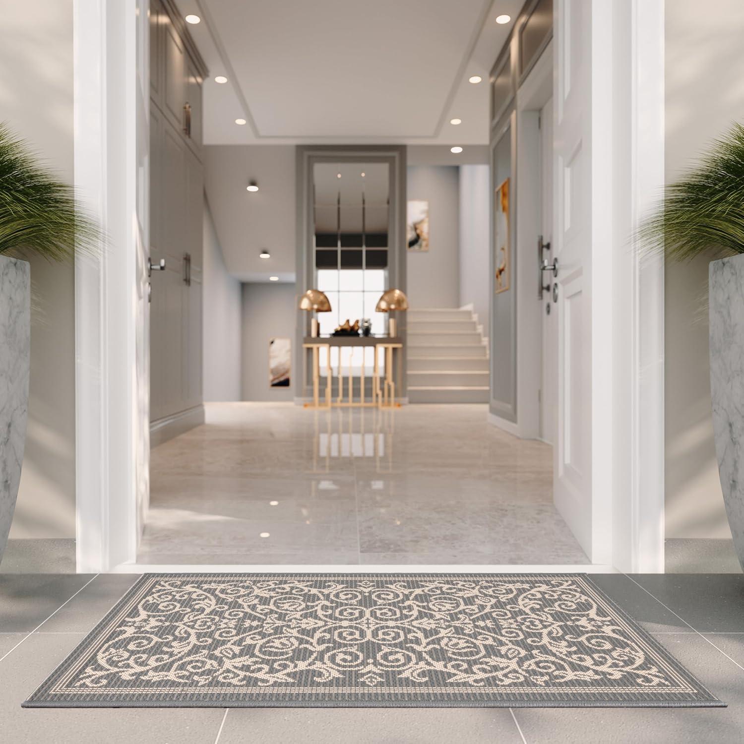 Courtyard CY2098 Power Loomed Indoor and Outdoor Accent Rug - Grey/Natural - 2'x3'7" - Safavieh