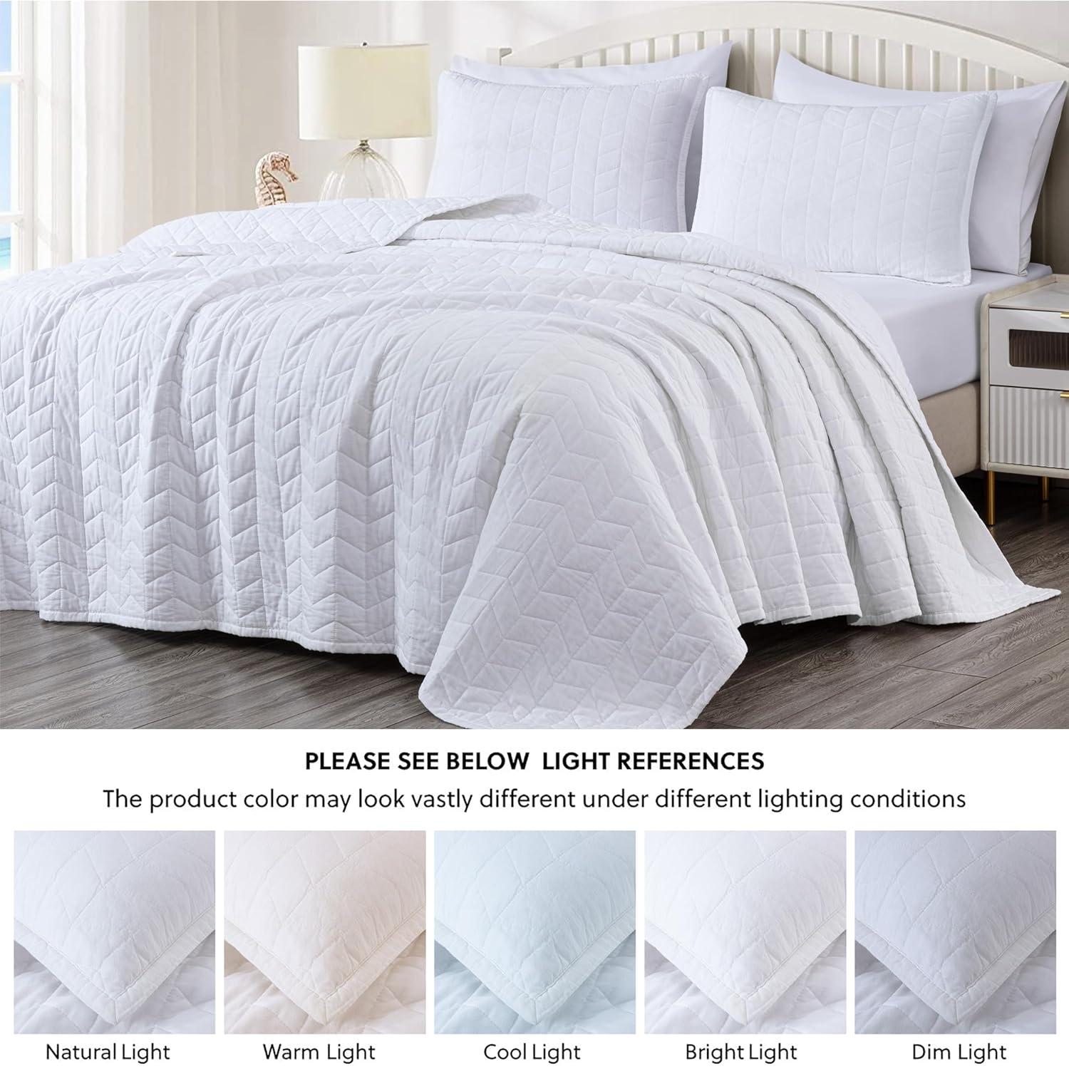 Chezmoi Collection Solid Color Embroidery Stitching Cotton Quilt Sets Cotton Quilt Set