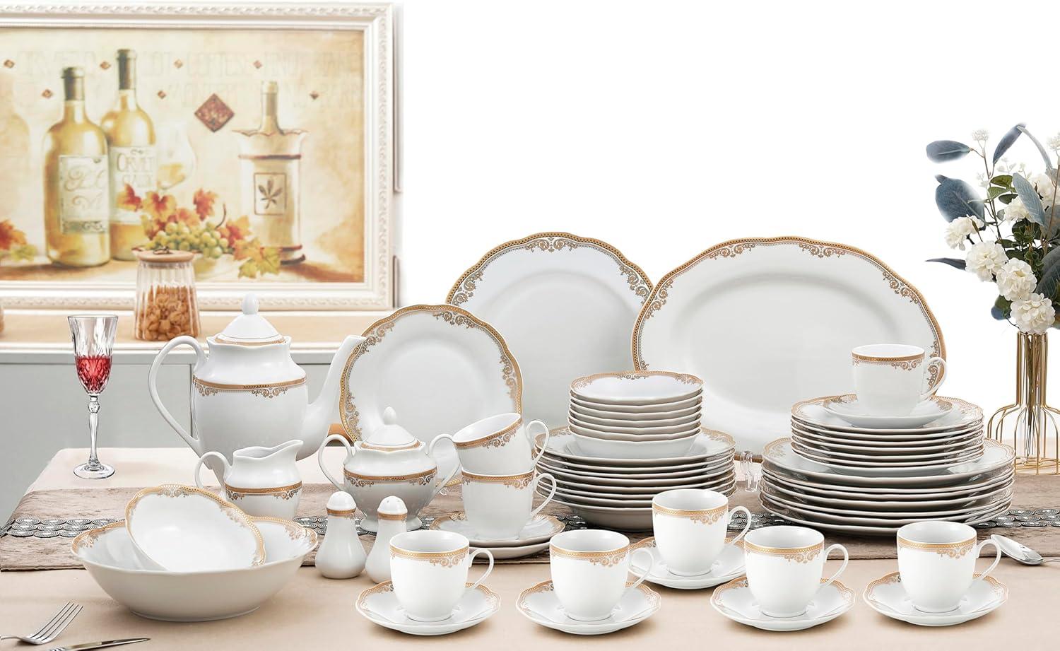 Lorren Home Trends 57 Piece Porcelain China Dinnerware Set - Service for 8