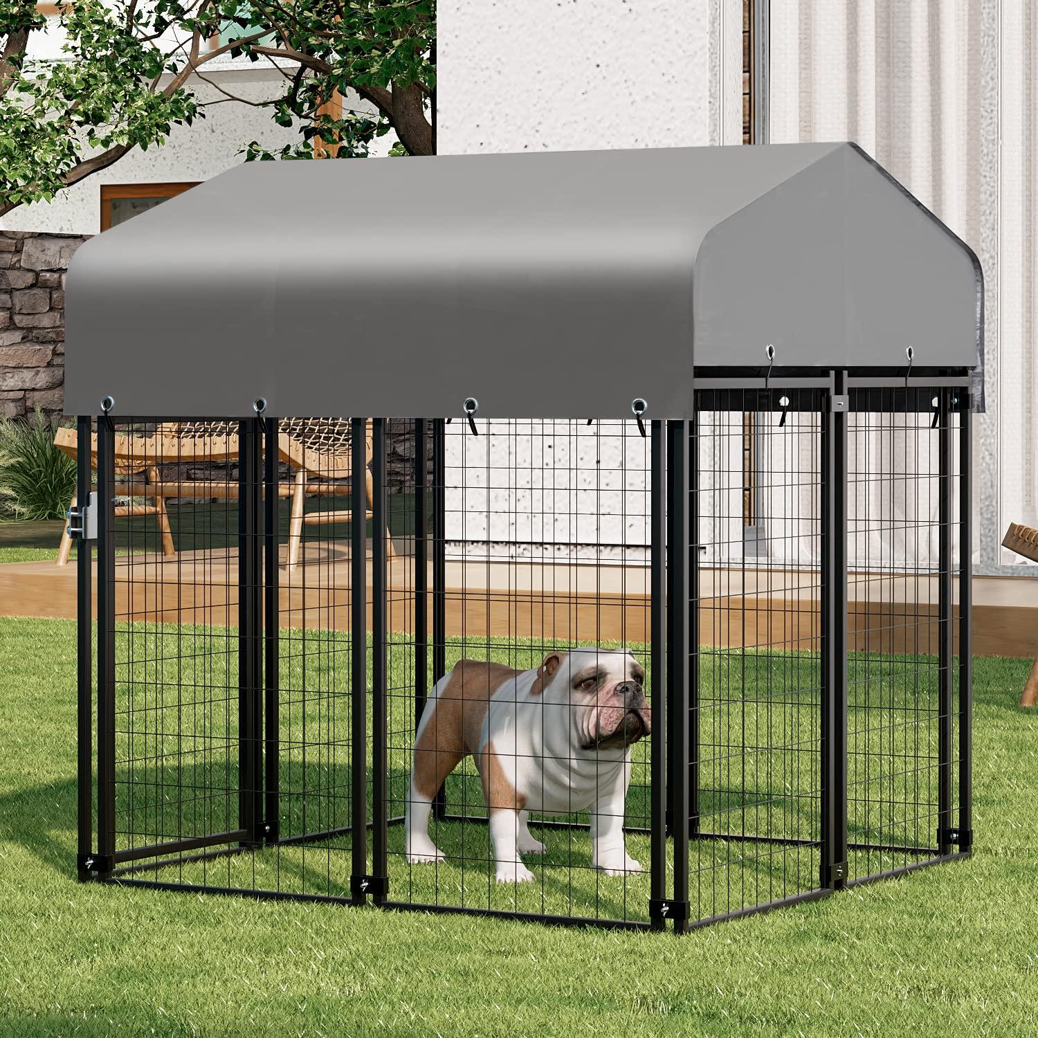 MoNiBloom 4ft x 4.25ft x 4.5ft Outdoor Dog Kennel with UV Protection Waterproof Cover, Dog Playpen Enclosure