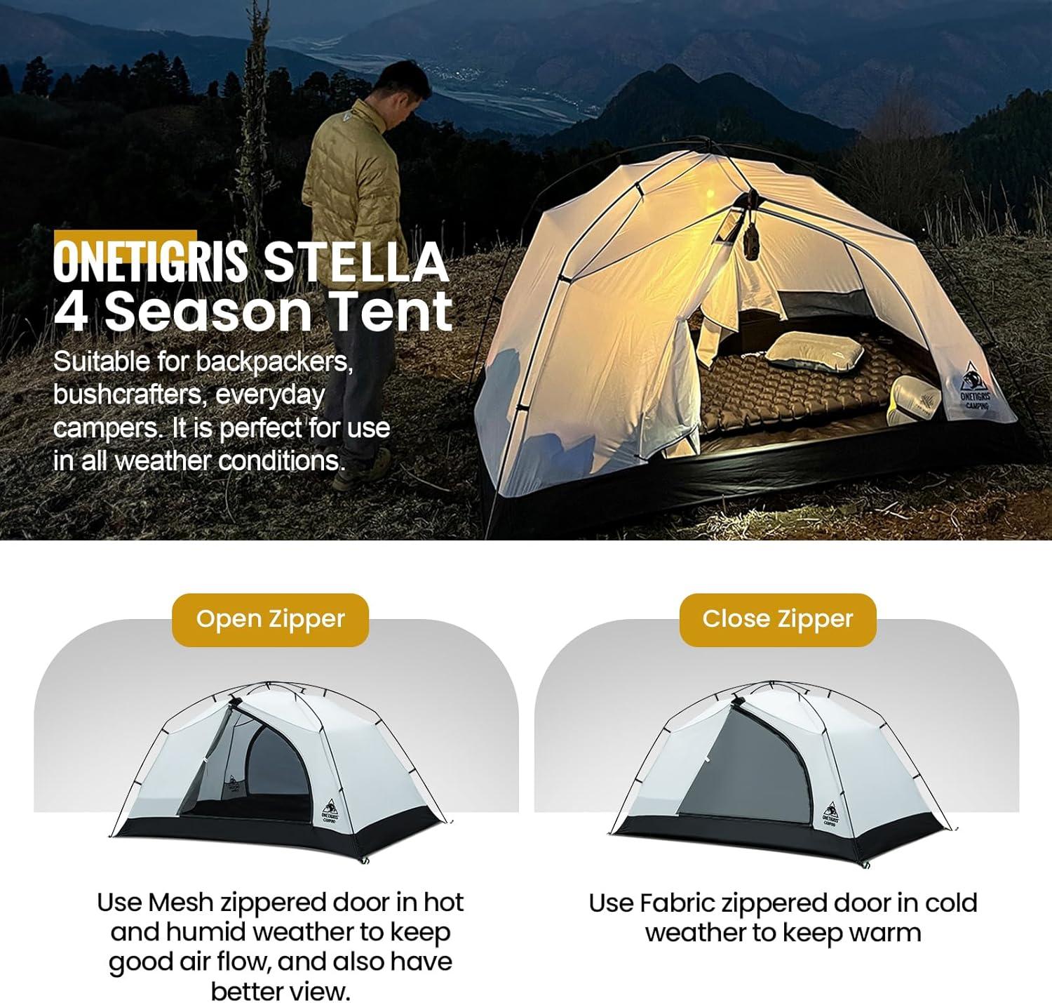 LIFETIME FLOORING LLC 4 Season Camping Tent Backpacking 2 Person Waterproof Lightweight Easy Setup Instant 3000Mm Waterproof Rating Outdoor Hiking Tent