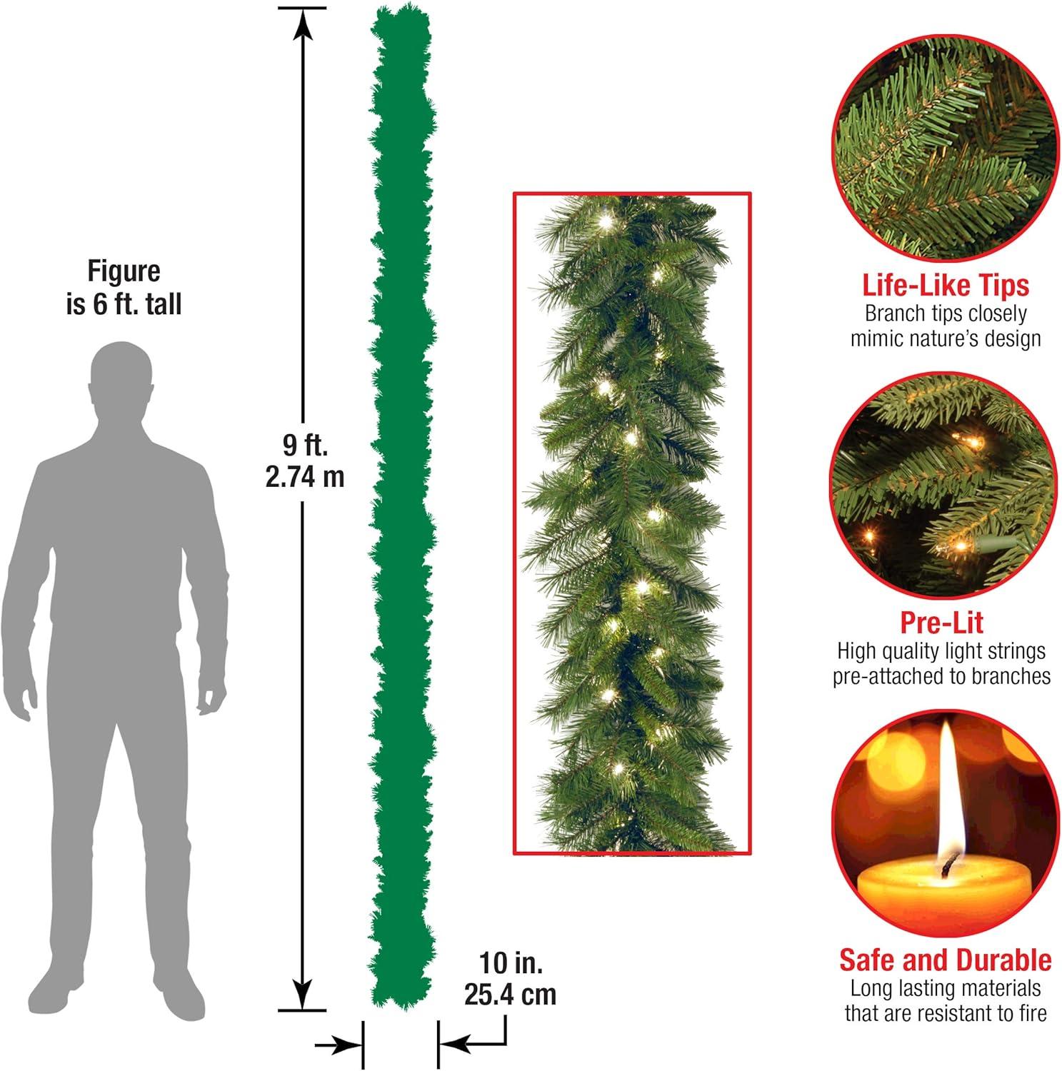 National Tree Company Pre-Lit Artificial Christmas Garland, Green, Winchester Pine, White Lights, Plug In, Christmas Collection, 9 Feet