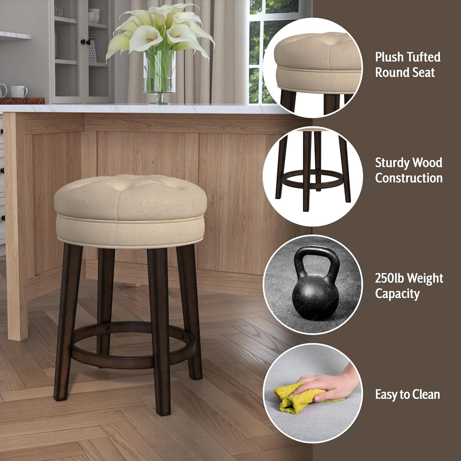 Krauss Backless Counter Height Barstool: Linen Upholstery, Charcoal Wood Frame - Hillsdale Furniture