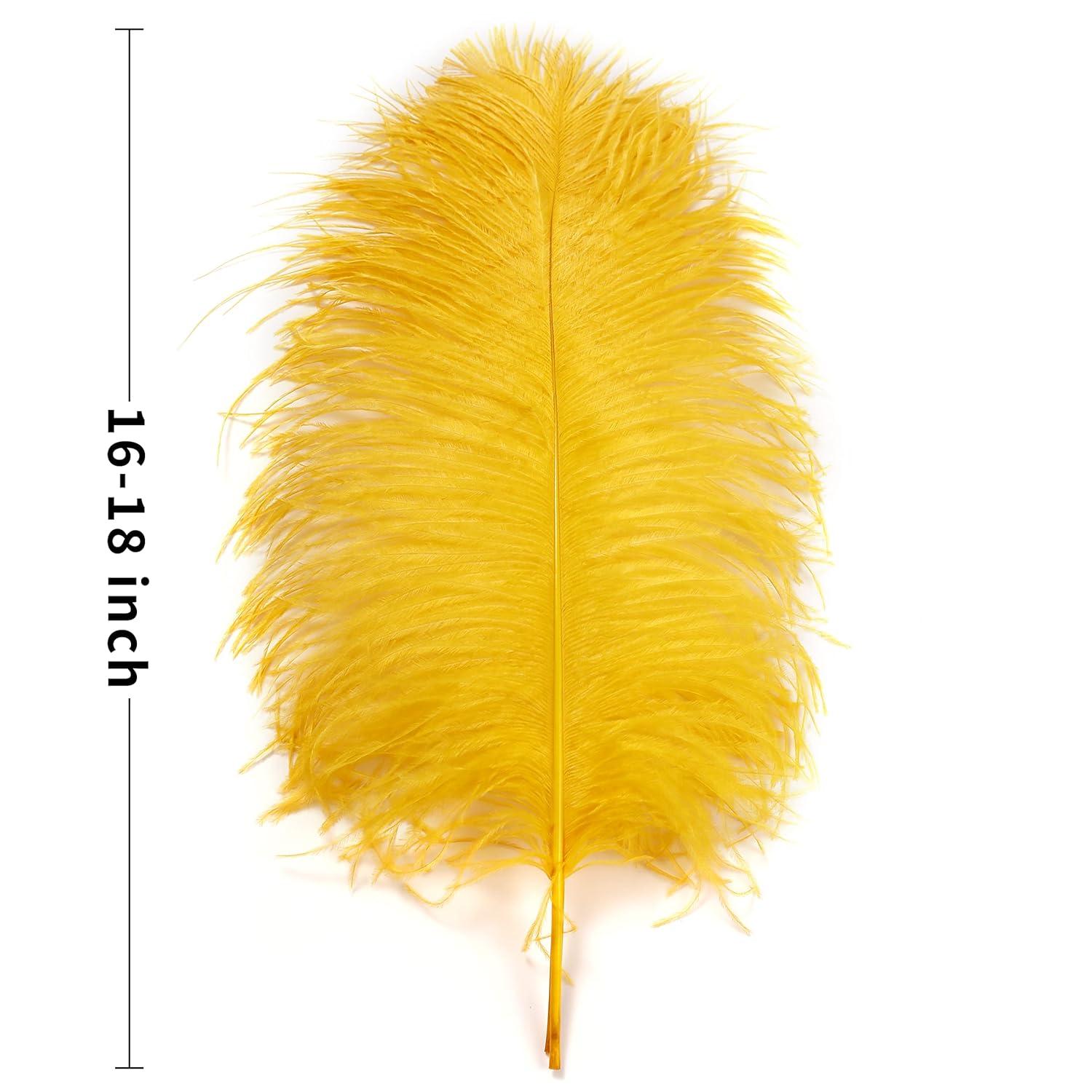 Larryhot Yellow Big Ostrich Feathers - 10pcs 16-18 inch for Vase,Wedding Centerpieces and Carnival Party(Yellow)