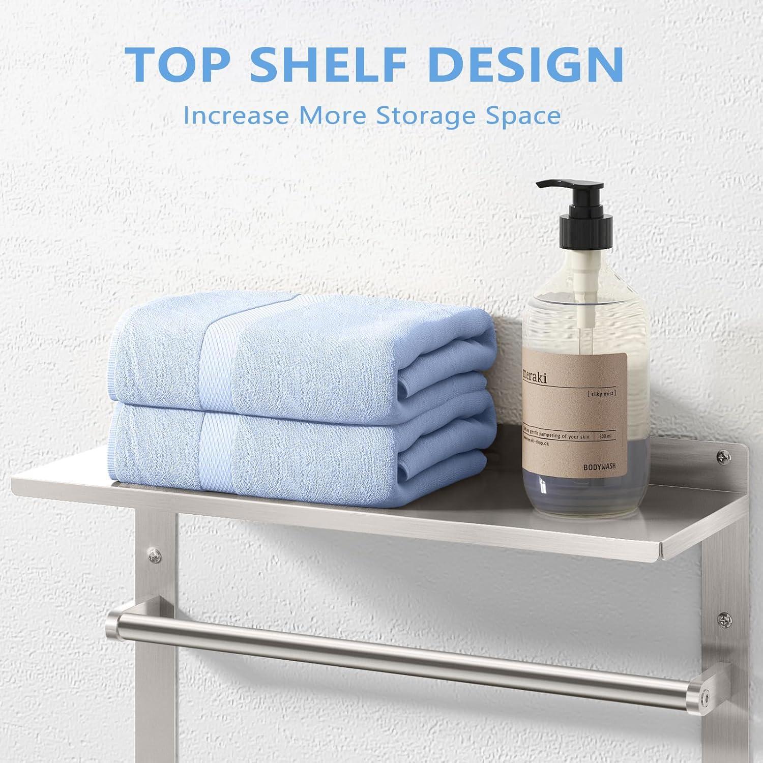 Towel Racks for Bathroom 3-Tier, 16.5" Hotel Towel Shelf with Double Towel Bar, Brushed Nickel Towel Rack Wall Mounted Stainless Steel Bathroom Towel Shelves Towel Holder for Bathroom Lavatory