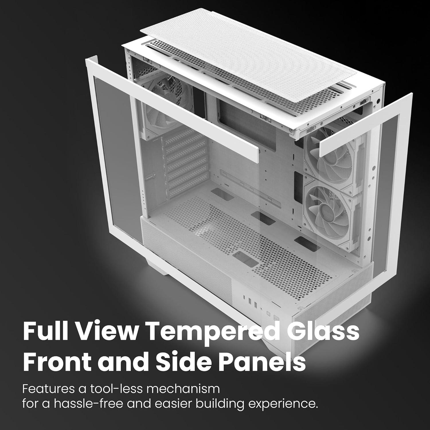 Zalman Chronix ATX Mid-Tower Gaming PC Case, Includes 3 x ARGB Fans, USB Type-C, 360mm Top & 240mm Side Radiator Support, Panoramic Tempered Glass, Cable Management, Desktop Computer Chassis, White
