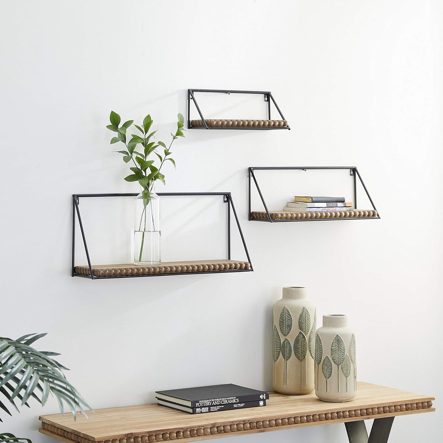 DecMode 24",19",14"L Metal Industrial Wall Shelf, Black, 3 - Pieces