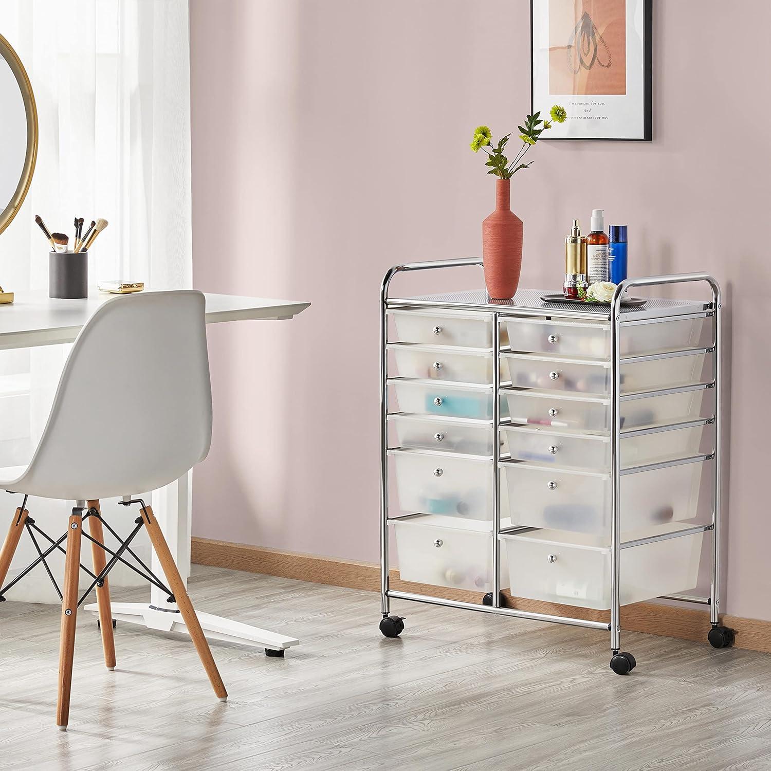 Yaheetech 12-Drawer White and Steel Rolling Storage Cart