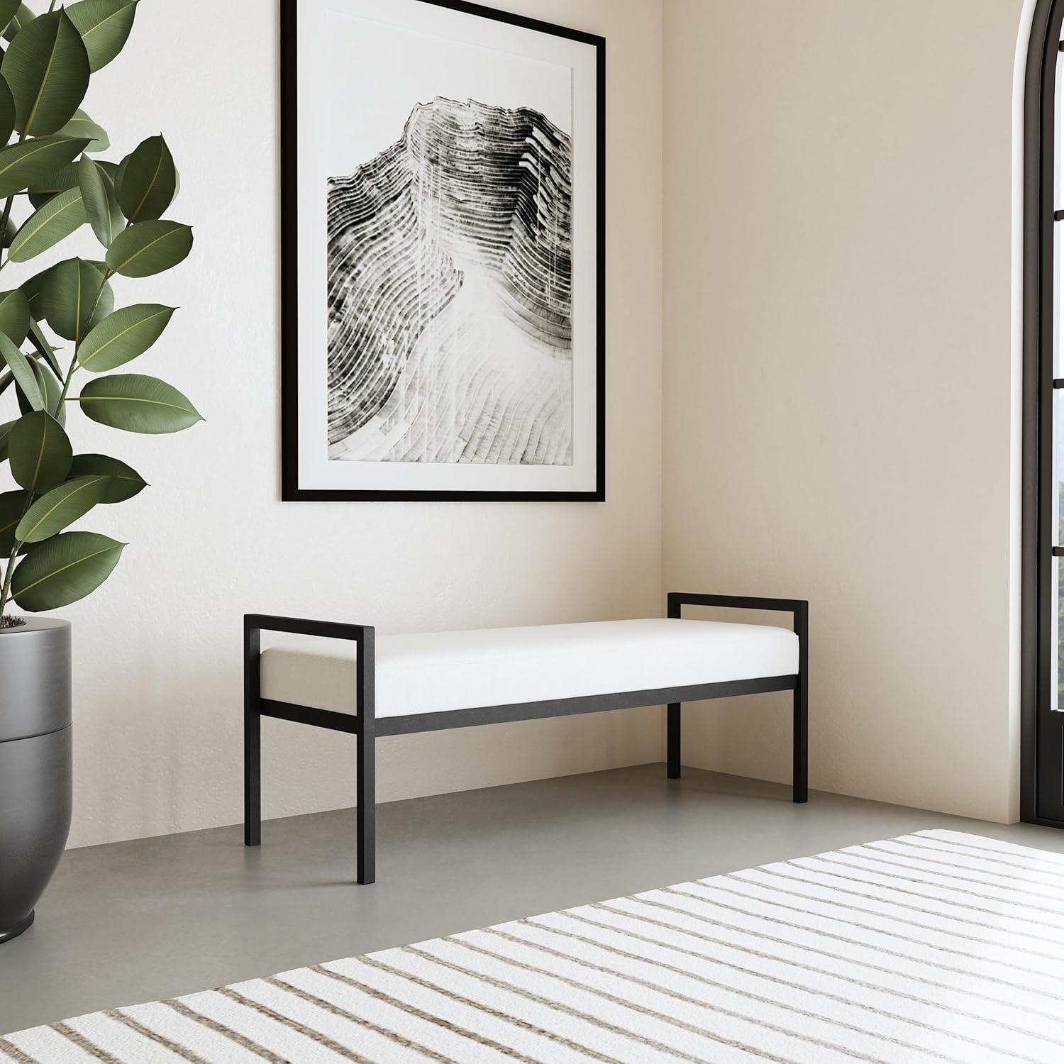 HomePop Modern Metal Bench Cream: Rectangle Upholstered Indoor Bench, End of Bed Seating, Polyester