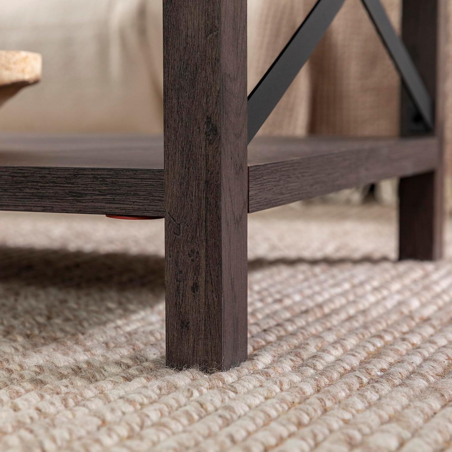 Farmhouse Metal-X Coffee Table with Lower Shelf in Sable