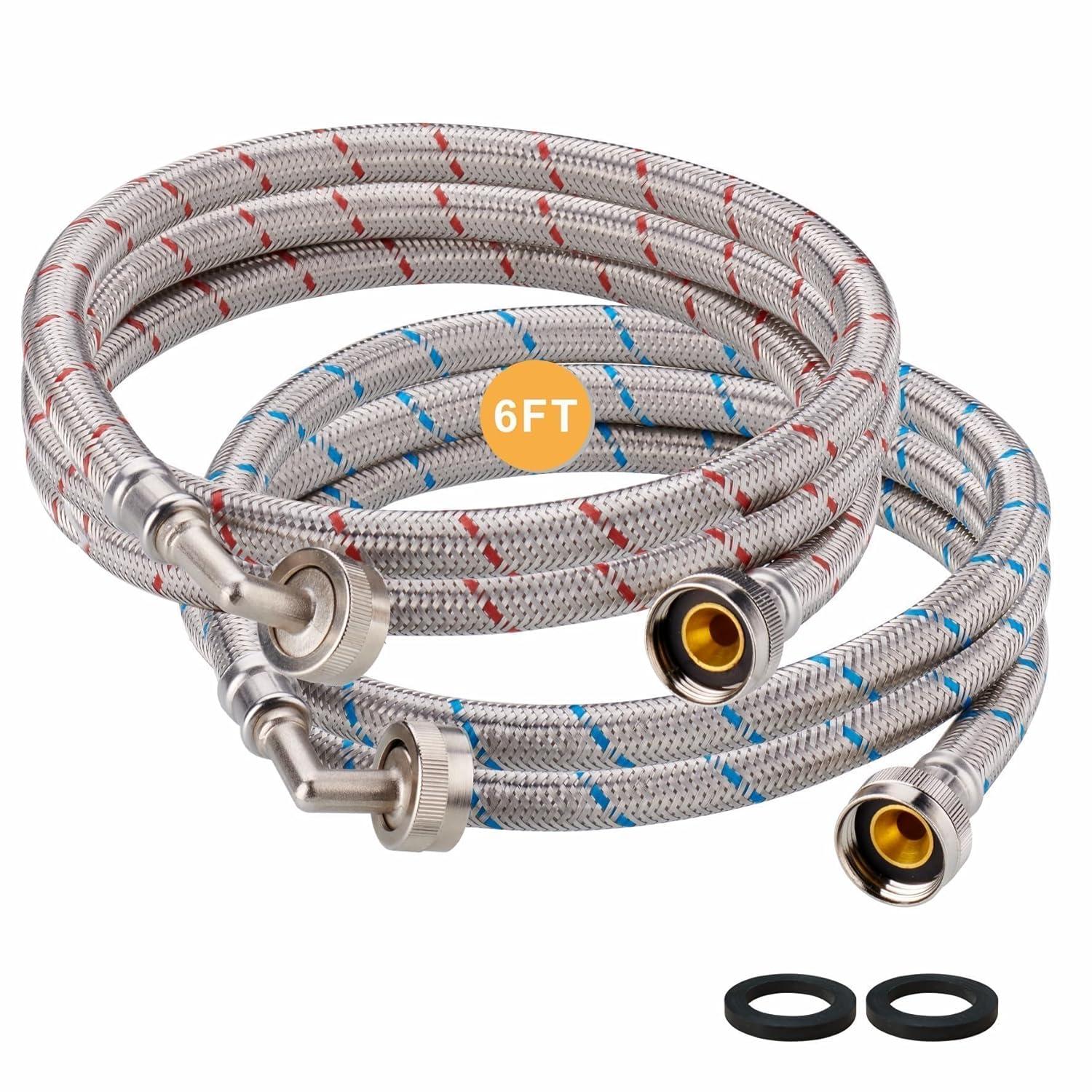 Washer Hoses 6ft Long Premium Stainless Steel Washing Machine Hoses, 2 Pack for Washer