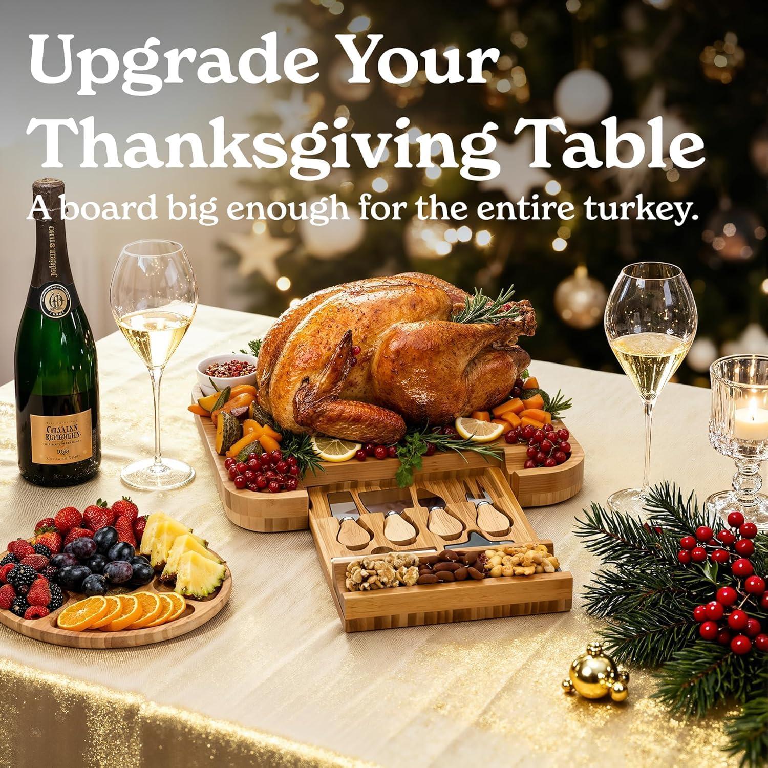 SMIRLY Charcuterie Board Set Large Bamboo Cheese Board with Fruit Tray & 2 Ceramic Bowls