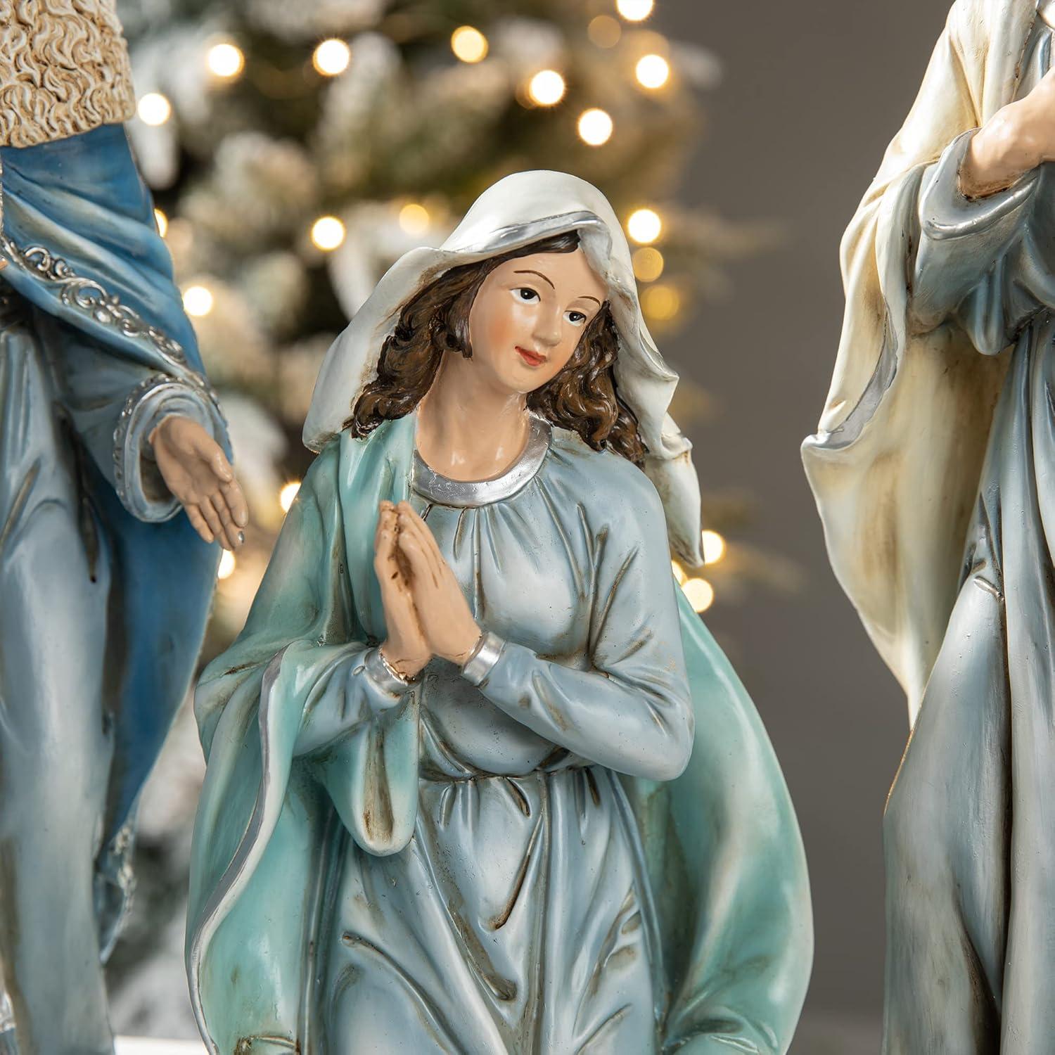 Deluxe Blue Resin Nativity Figurine Set with 12 Pieces