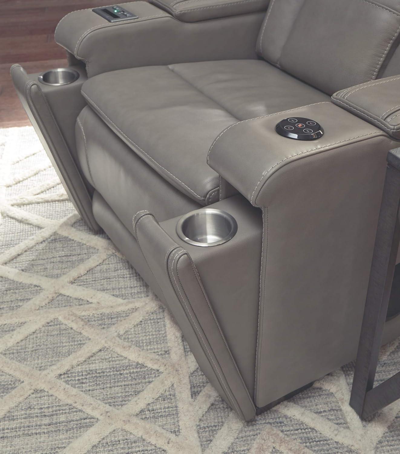 Gray Leather Power Recliner with Bluetooth Speakers