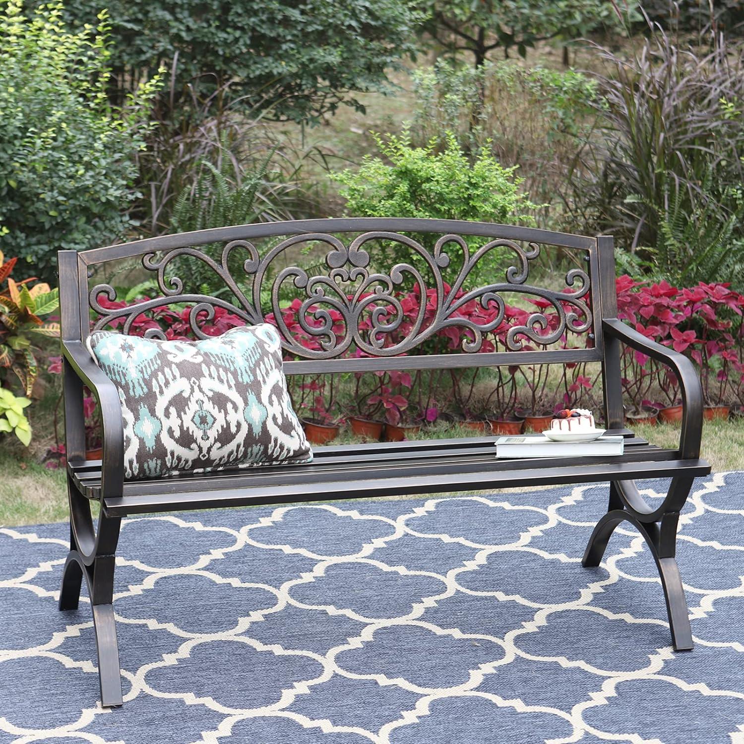 Legahome Steel Back Support and Waterproof Garden Bench, Bronze