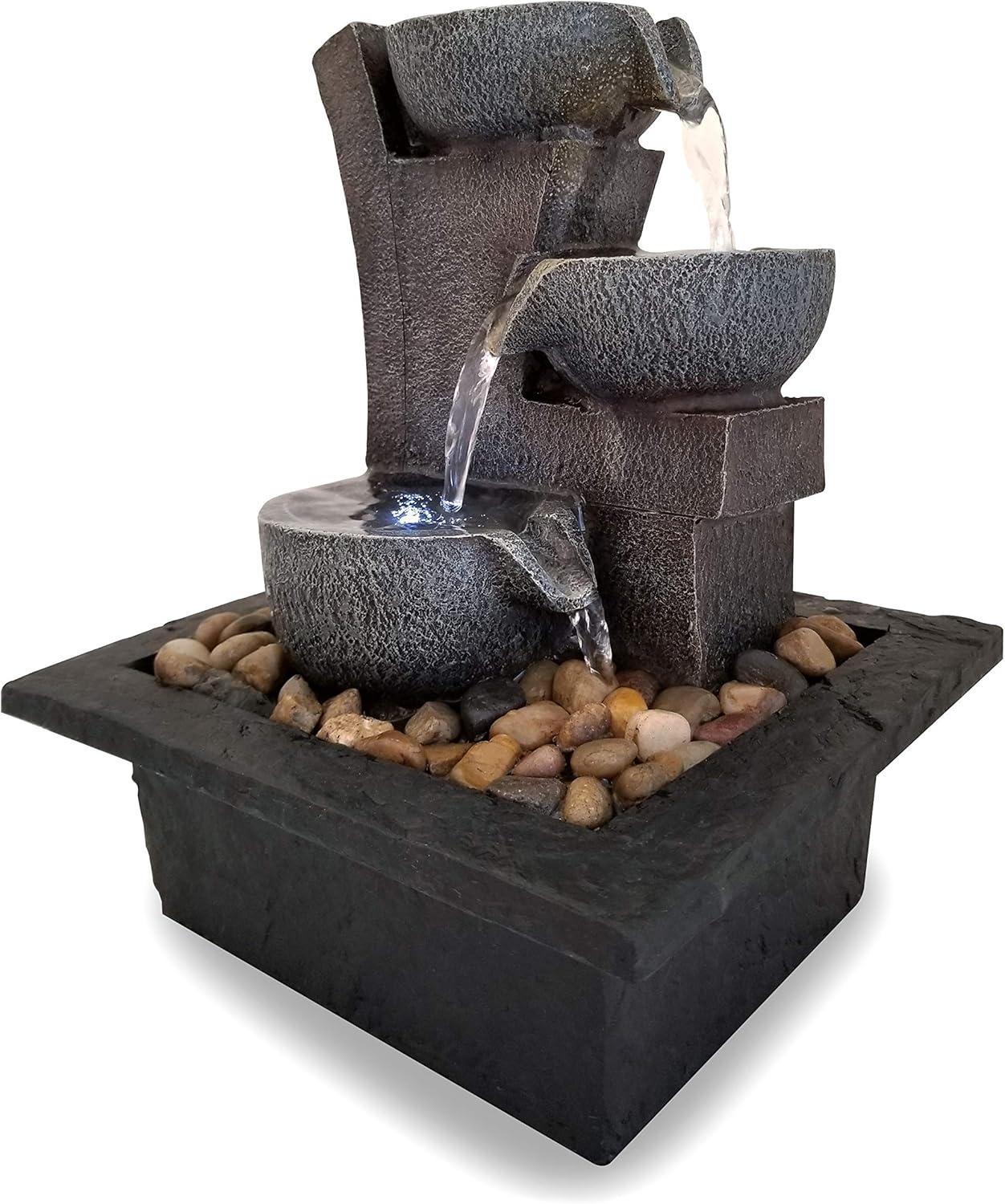 Black Stone Aura Meditation Tabletop Fountain with LED Light