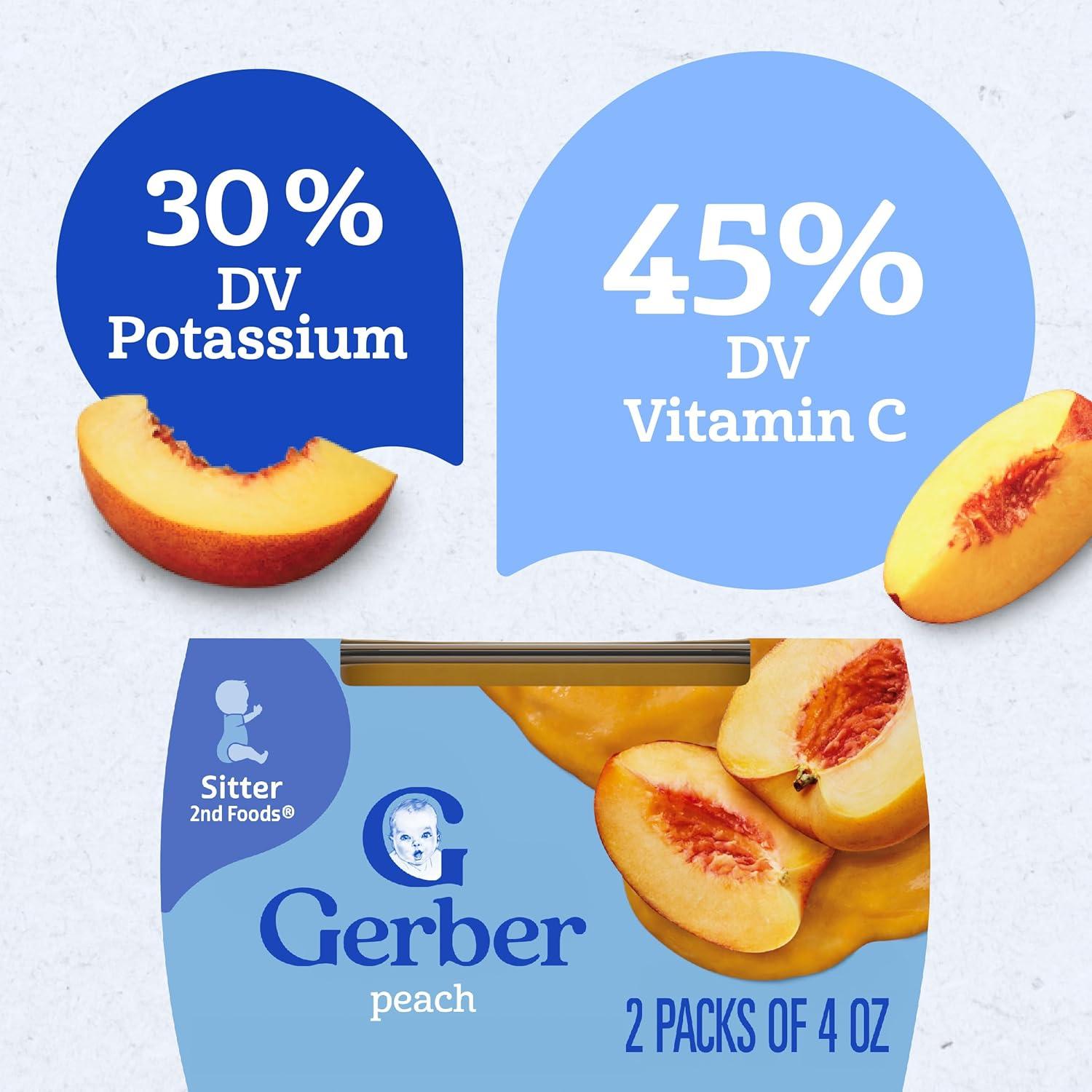Gerber 2nd Food Baby Food Peach Puree, Natural & Non-GMO, 4 Ounce Tubs, 2-Pack (Pack of 8)