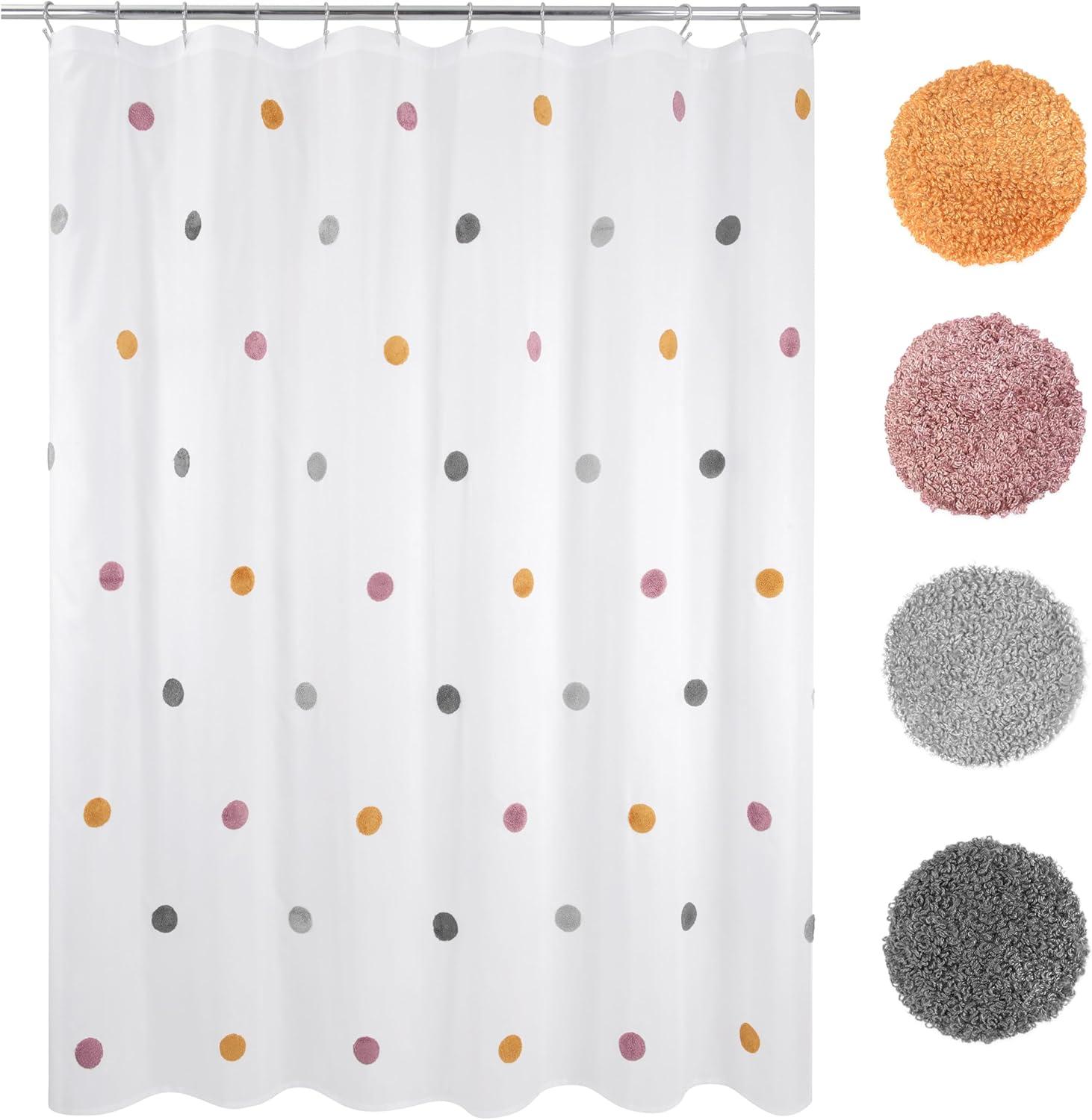 Allure Home Creations Dots Shower Curtain: Polyester Bath Curtain, Microfiber, Buttonhole Top