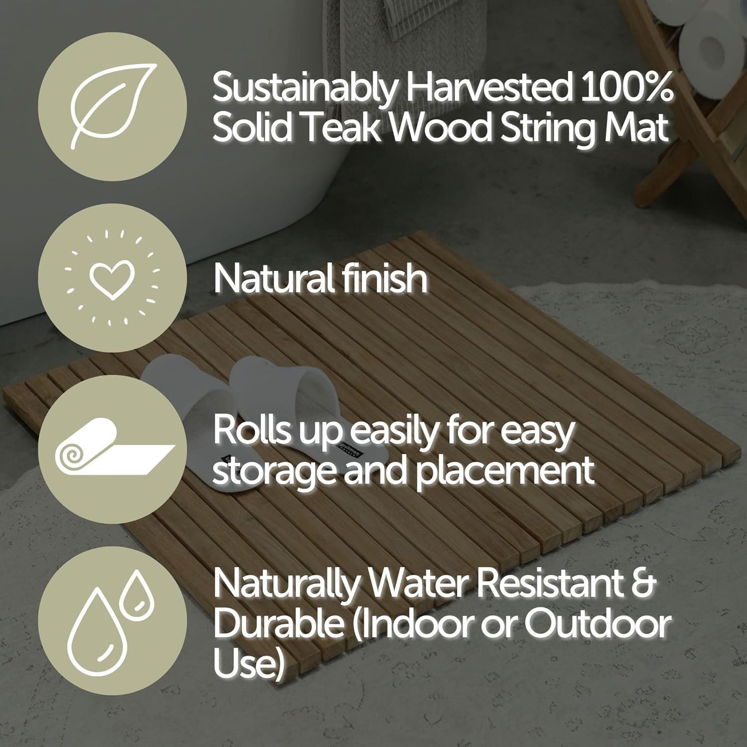 Nordic Style Nordic Style Teak Natural Shower And Bath String Mat With Rubber Footing 30″ X 30″
