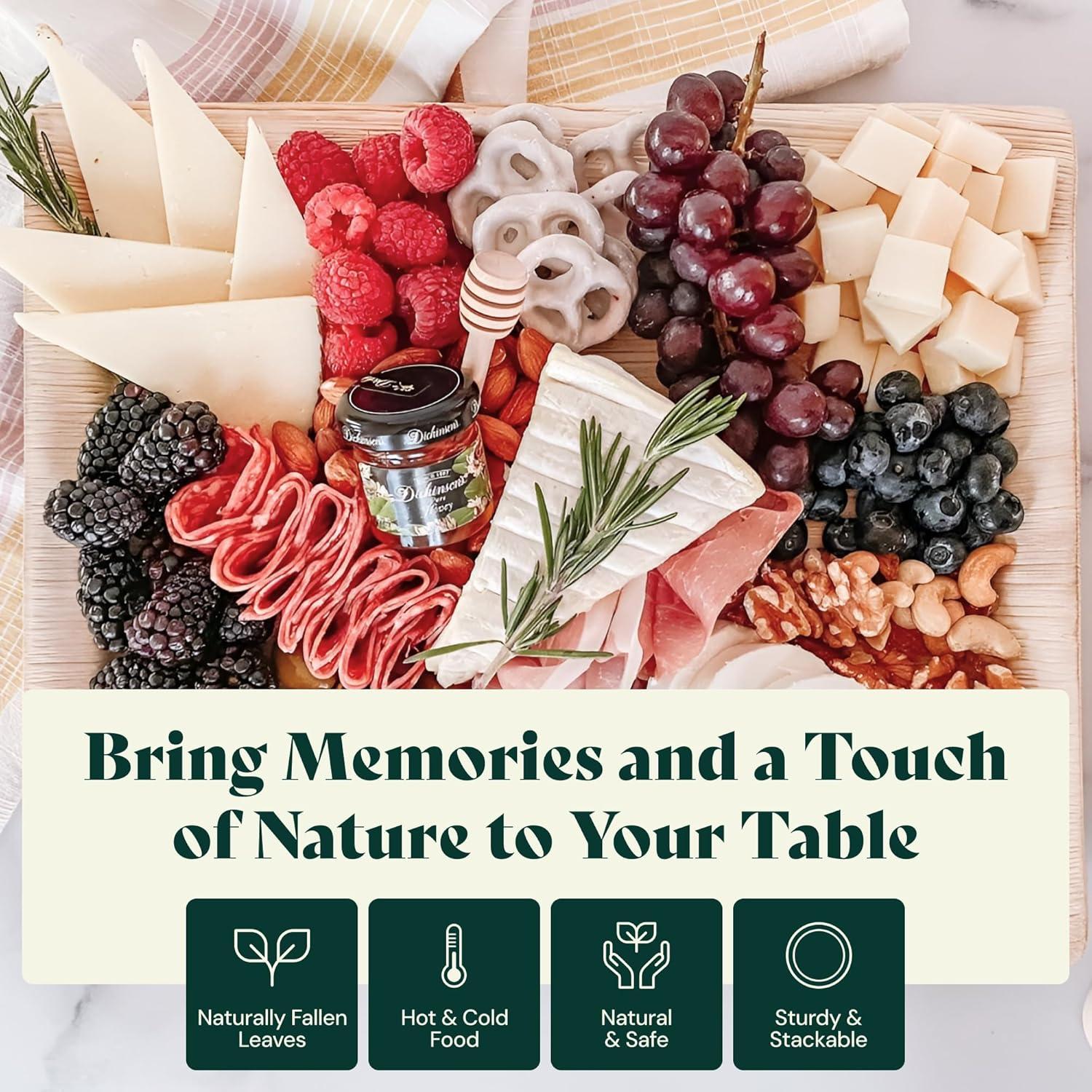 Chic Leaf Disposable Palm Leaf Trays, 17" x 12", 10 Pack, Compostable, Eco-Friendly Platters Charcuterie Board