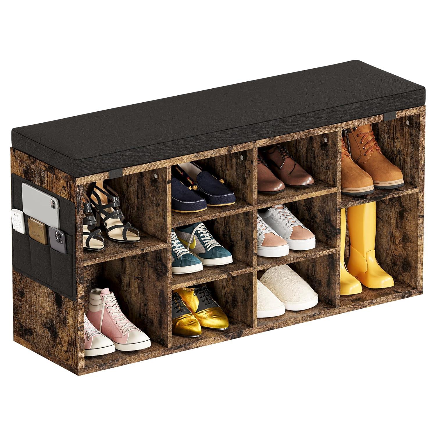 Towallmark 41" Shoe Storage Bench Cubby Organizer for Entryway, Shoe Bench Storage Rack with Foam Pad Seating Cushion for Hallway Bedroom Living Room Dorm and Small Apartment (Grey)