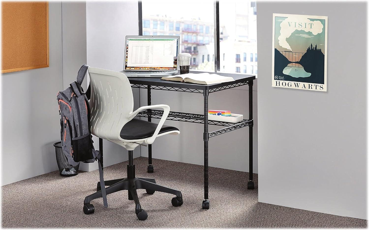 Black Powder-Coated Steel Mobile Workstation with Adjustable Shelf