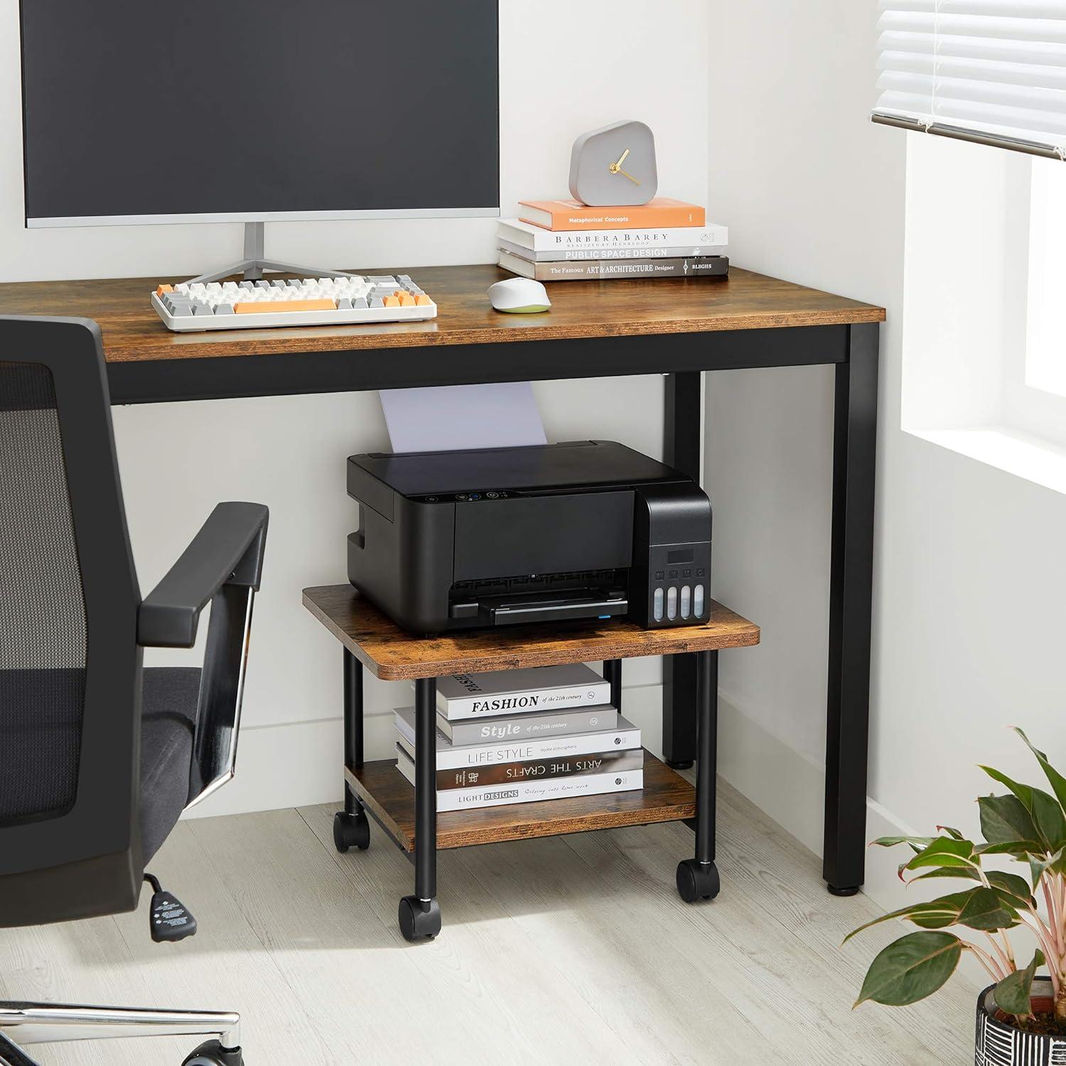 Rustic Brown and Black 2-Tier Industrial Printer Stand