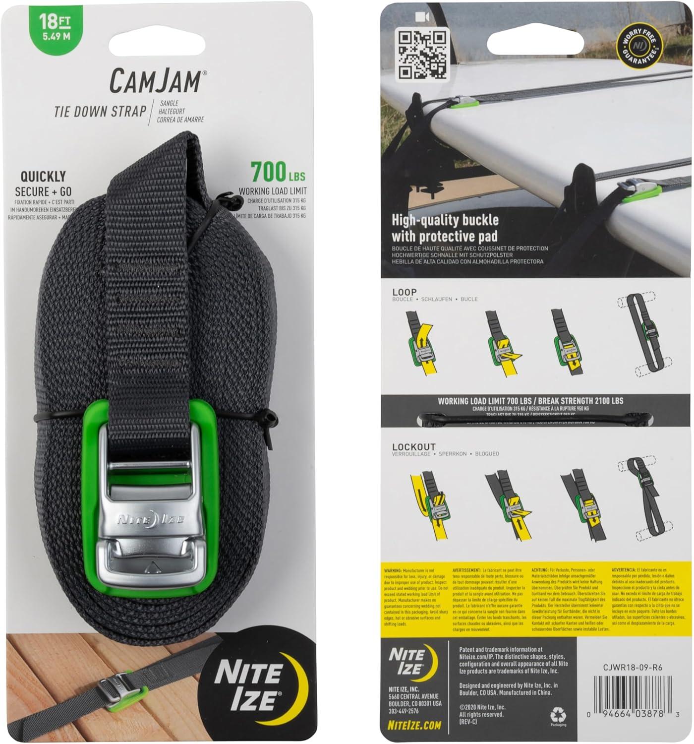 Nite Ize CamJam Tie Down Strap - Tie Down Ratchet Straps - Straps for Trucks & Cars - Tie Downs for Luggage, Camping Gear & Other Loads - Moving Supplies - 6 ft Strap, Blue (Pack of 1)