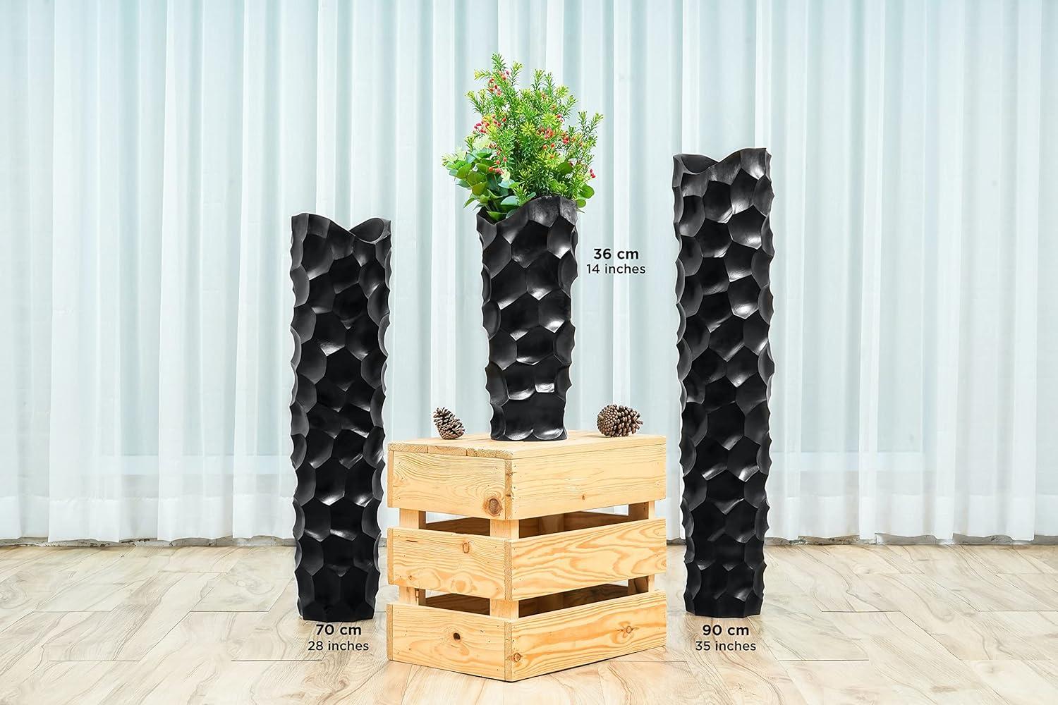 Leewadee Large Black Home Decor Floor Vase – Wooden 28 inches Tall Farmhouse Decor Flower Holder for Fake Plant and Pampas Grass