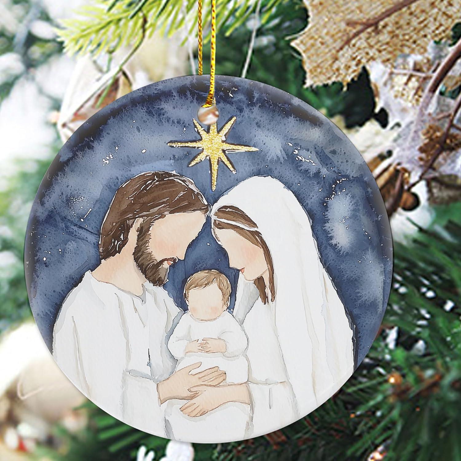 Mary Nativity Night Art Illustration Christmas Ornament| OrnamentallyYou