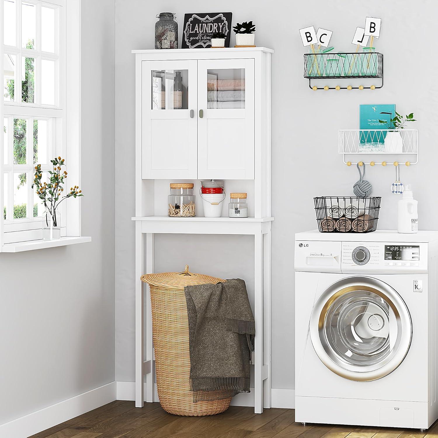 Bathroom Cabinet Over Toilet, Bathroom Storage Cabinet with Glass Doors and Adjustable Shelves