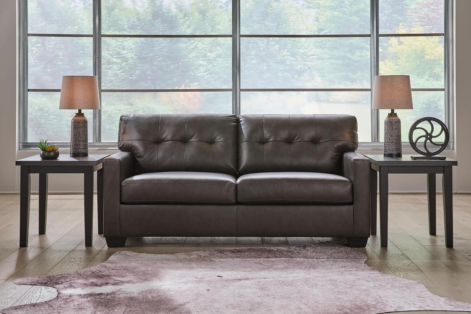 Storm Gray Faux Leather Sofa with Removable Cushions