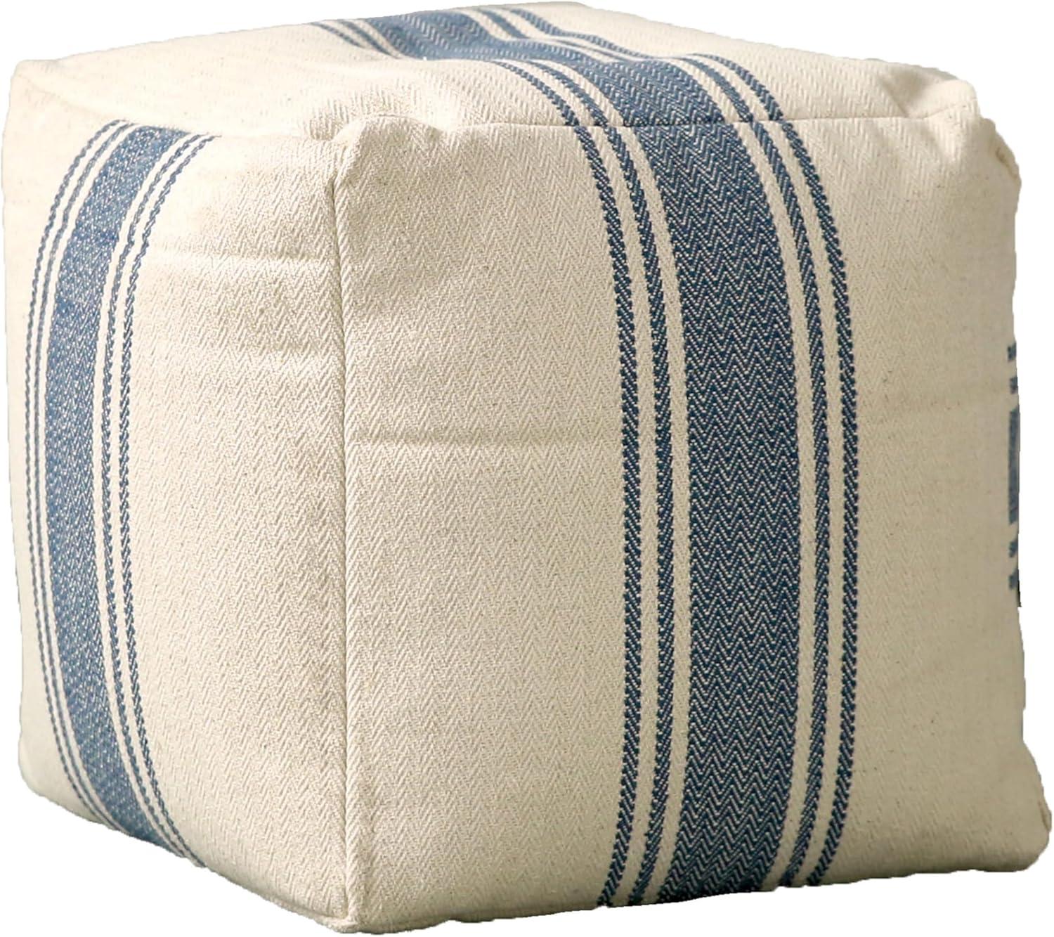 Creative Co-Op Striped Square Canvas Pouf, Blue