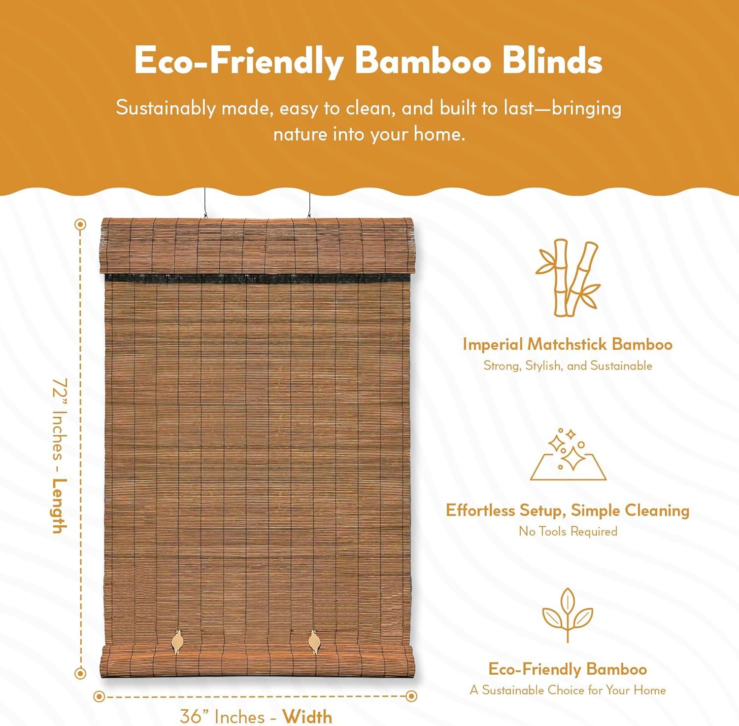 36" x 72" Outdoor Imperial Matchstick Rayon from Bamboo Cord-Free Natural Rollup Blinds Fruitwood - Radiance: Light Filtering, Spot Clean