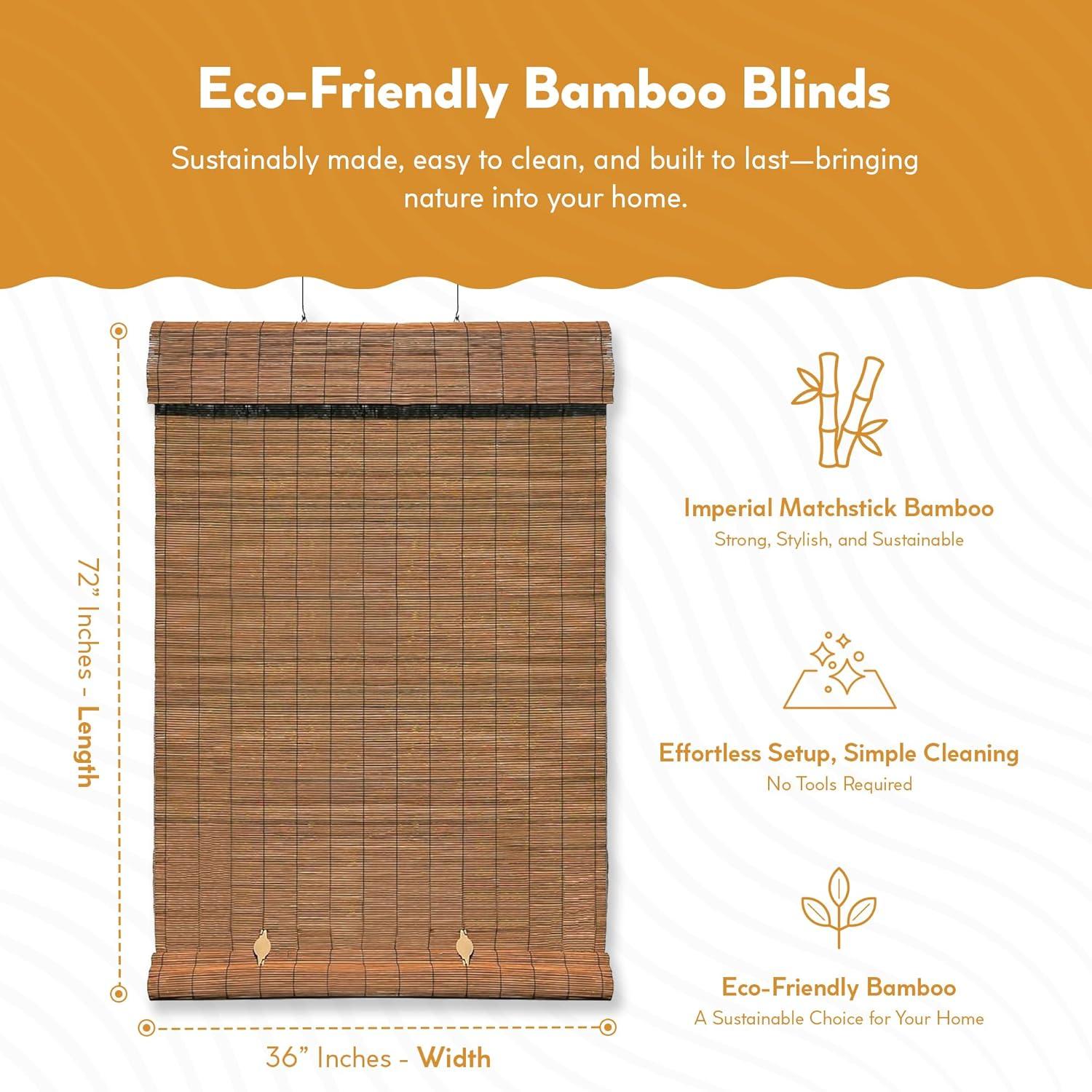 36" x 72" Outdoor Imperial Matchstick Rayon from Bamboo Cord-Free Natural Rollup Blinds Fruitwood - Radiance: Light Filtering, Spot Clean