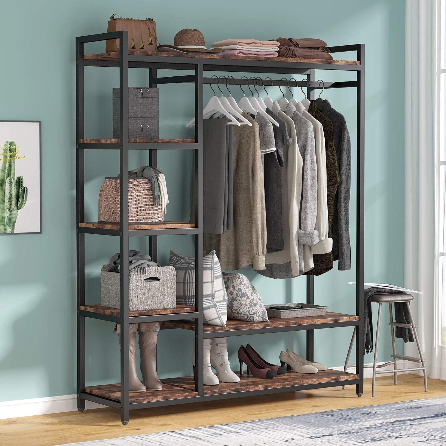 Tribesigns Free-standing Closet Organizer Garment Rack with 6 Storage Shelves and Hanging Bar