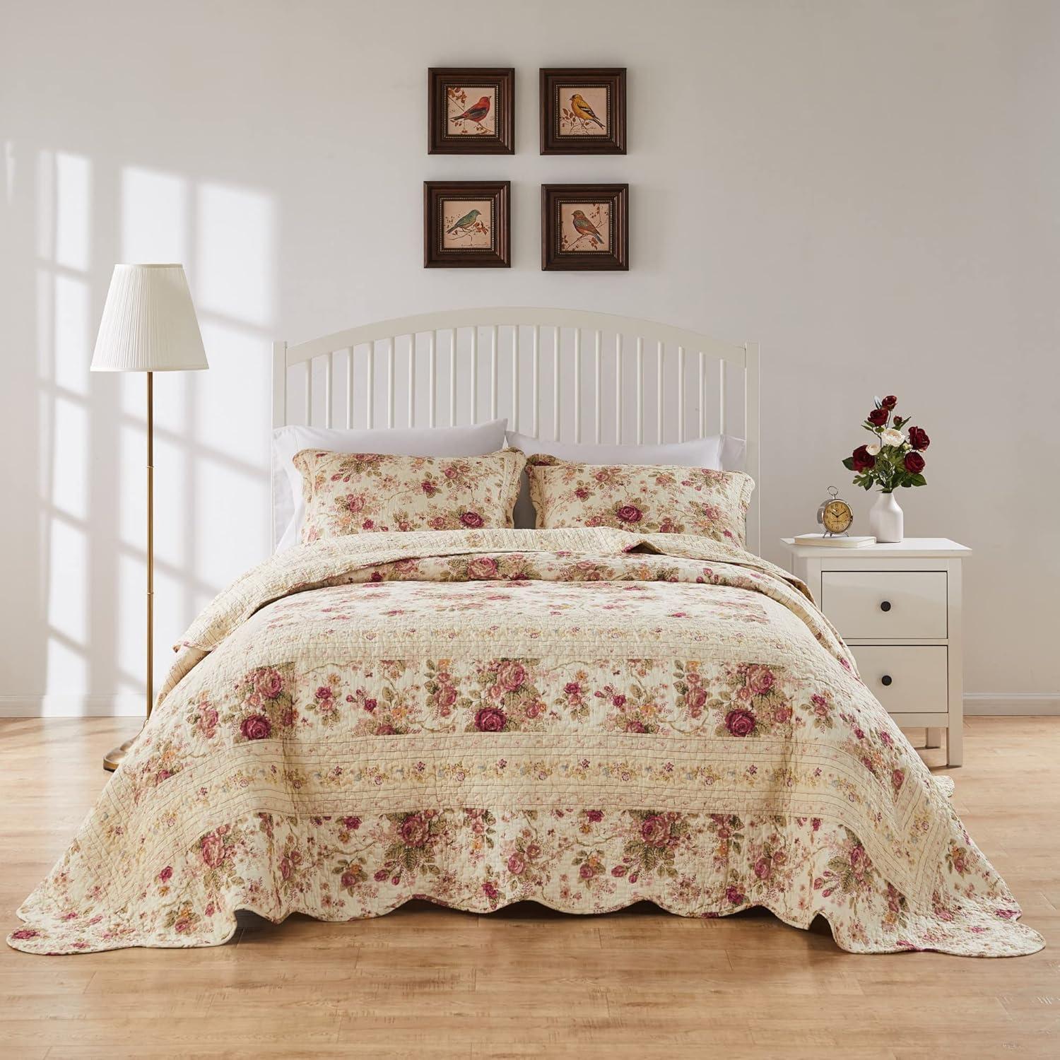 Antique Rose Cotton Reversible Quilt Set