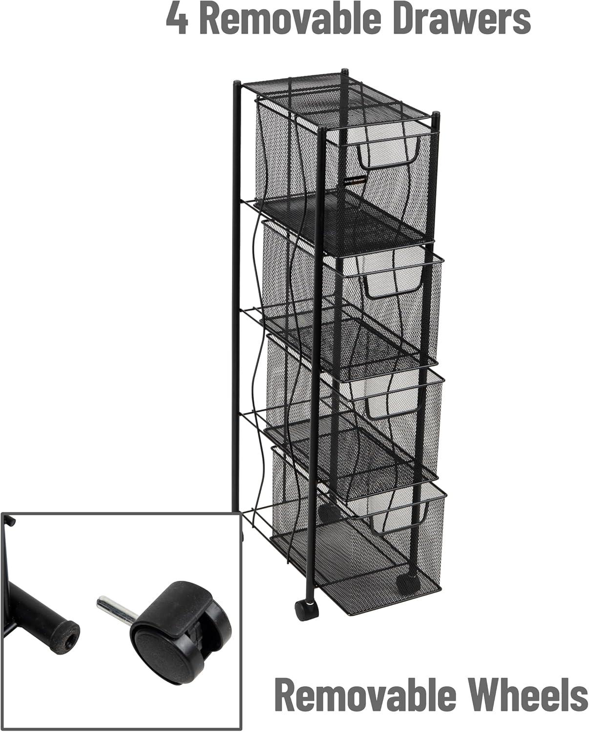 Mind Reader Mind Reader Rolling Cabinet with Drawers, Desk Organizer, Storage, 8"L x 11"W x 31.5"H, Black