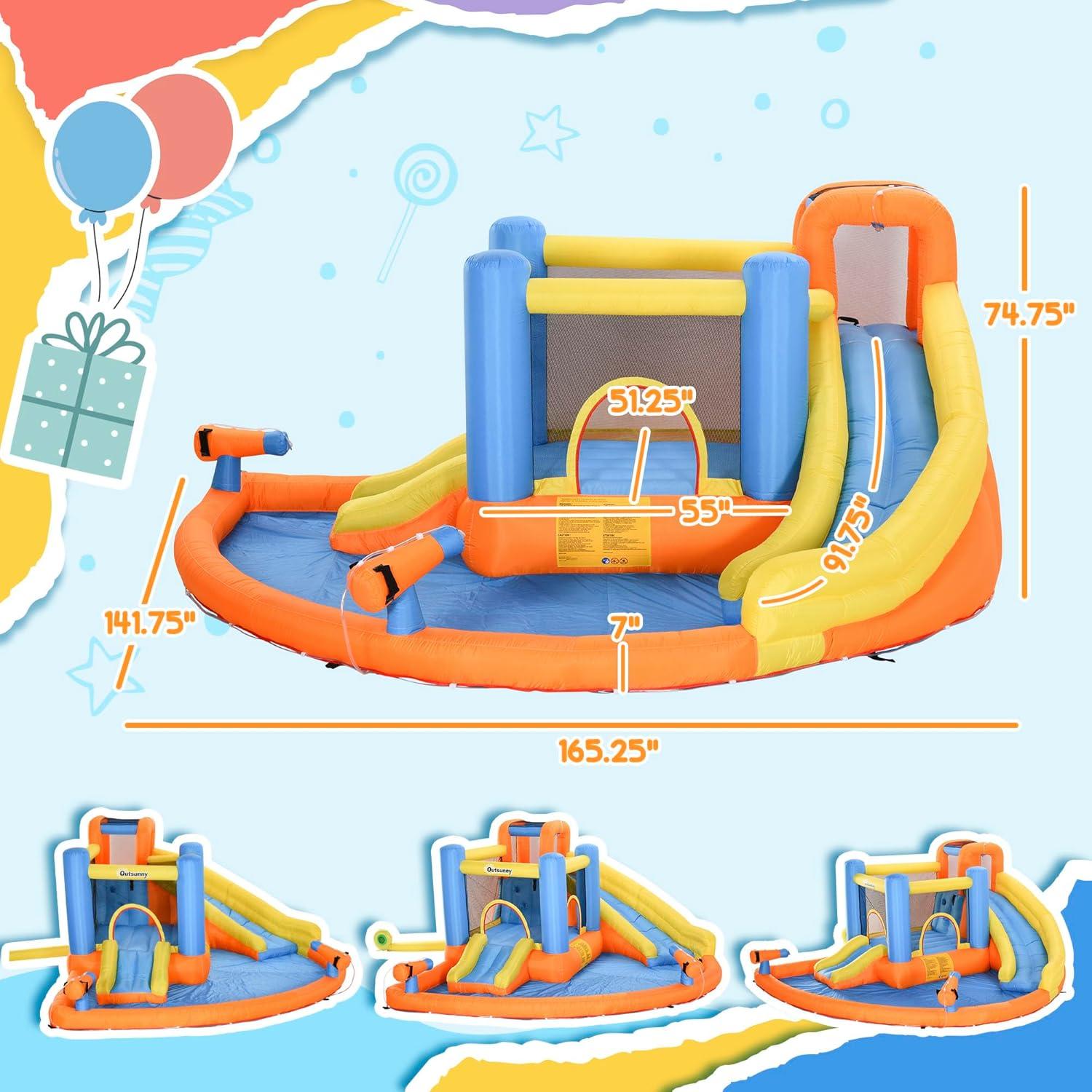 Outsunny 5-in-1 Inflatable Water Slide and Bounce House with Pool