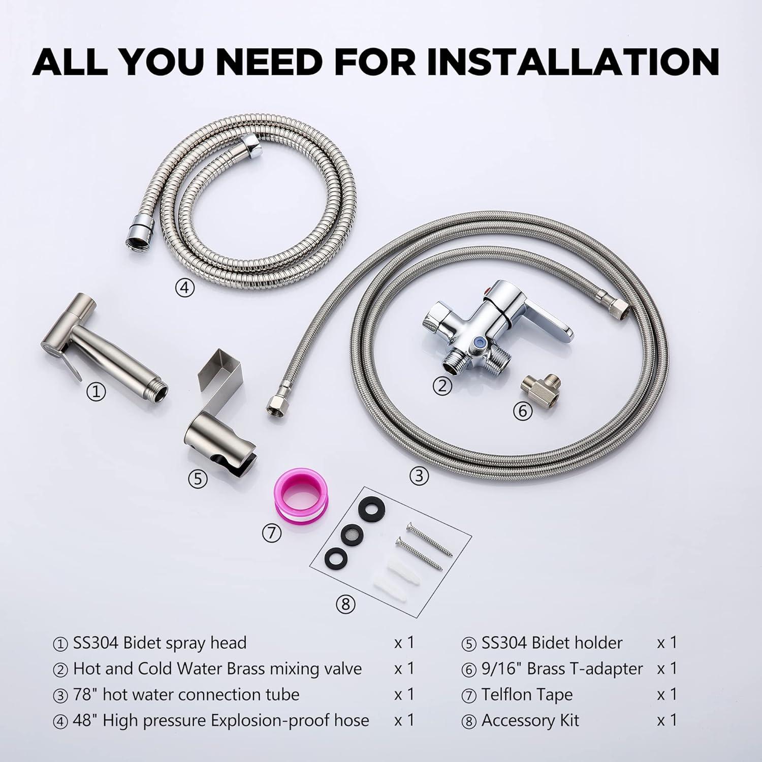 Handheld Bidet Sprayer for Toilet, Bidet Attachment for Warm Water, Hot and Cold Mixing Valve Kit, Hand Sprayer for Feminine Wash, Pet, Cloth, Diaper