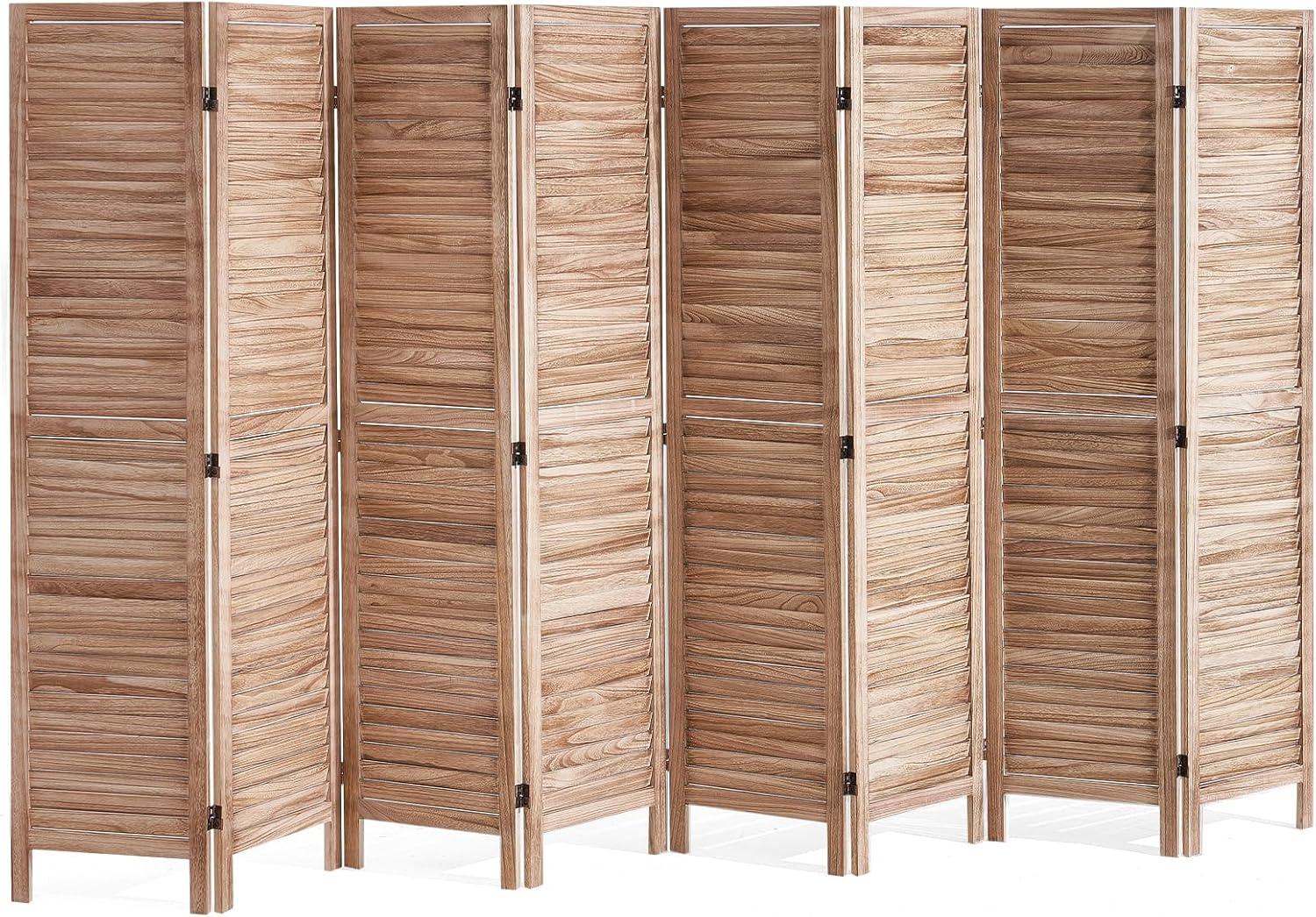 Wood Room Divider, 8 Panel Wood Folding Privacy Screen, 66.9 in. Tall Indoor Louvered Wooden Partition, Portable